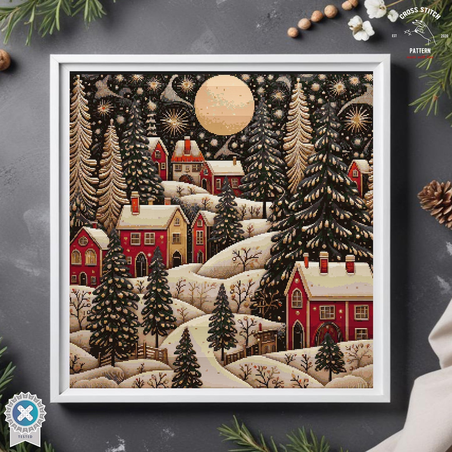Christmas cross stitch pattern Winter Village embroidery Advent calendar embroidery Christmas tree ornament Christmas village Holiday decor