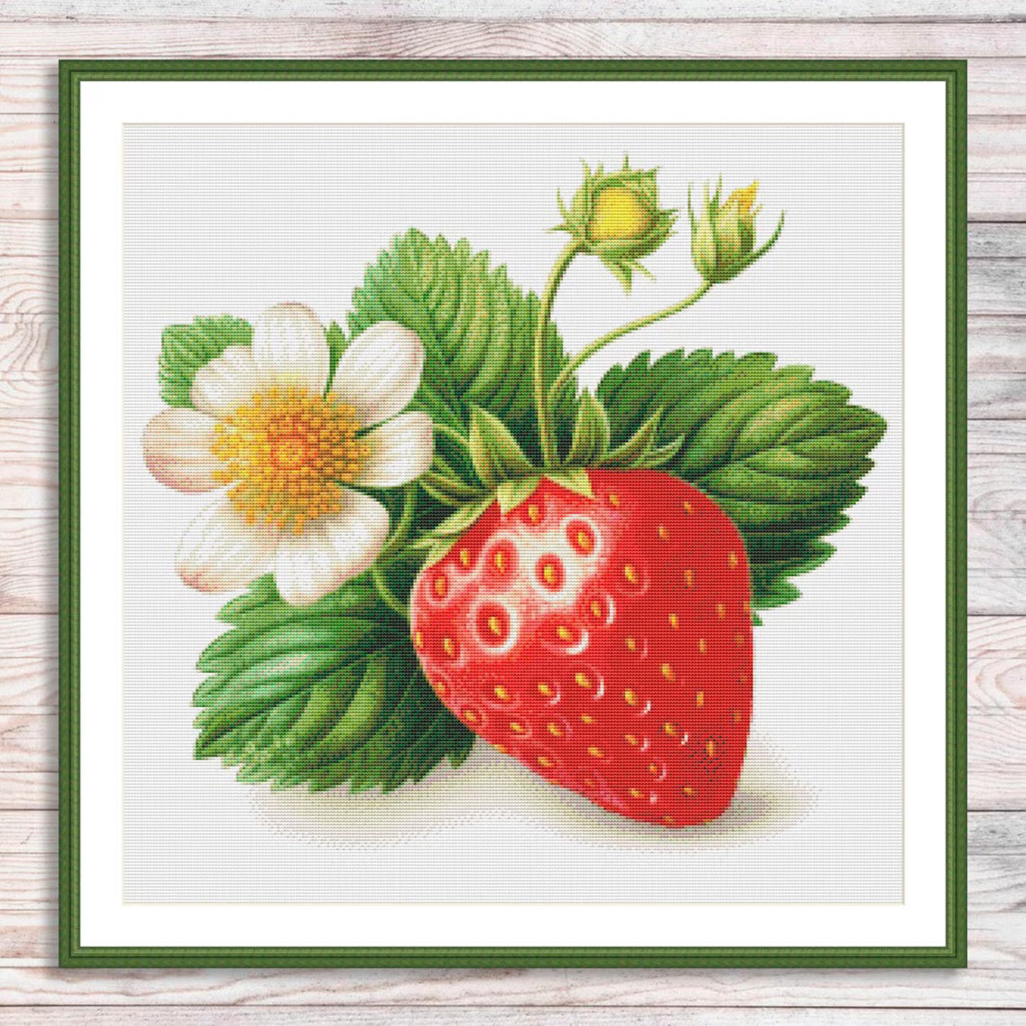 Strawberry Cross Stitch Pattern Kitchen Still Life Modern Decor Pattern Needlepoint chart Summer Berries White Flower Branch Green Leaves