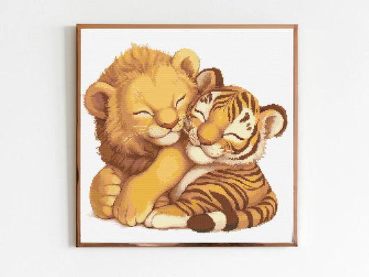 Tiger and Lion Cub Cute Cross Stitch Sewing Modern Embroidery Pattern Instant DMC Download Funny Snarky Cute Kitten Ying Yang Dog Puppy