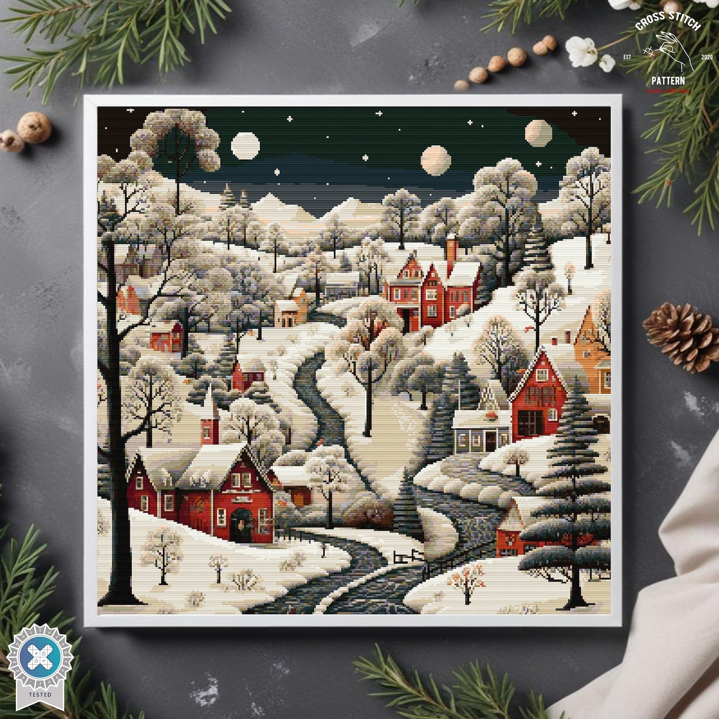 Christmas cross stitch pattern Winter Village embroidery Advent calendar embroidery Christmas tree ornament Christmas village Holiday decor
