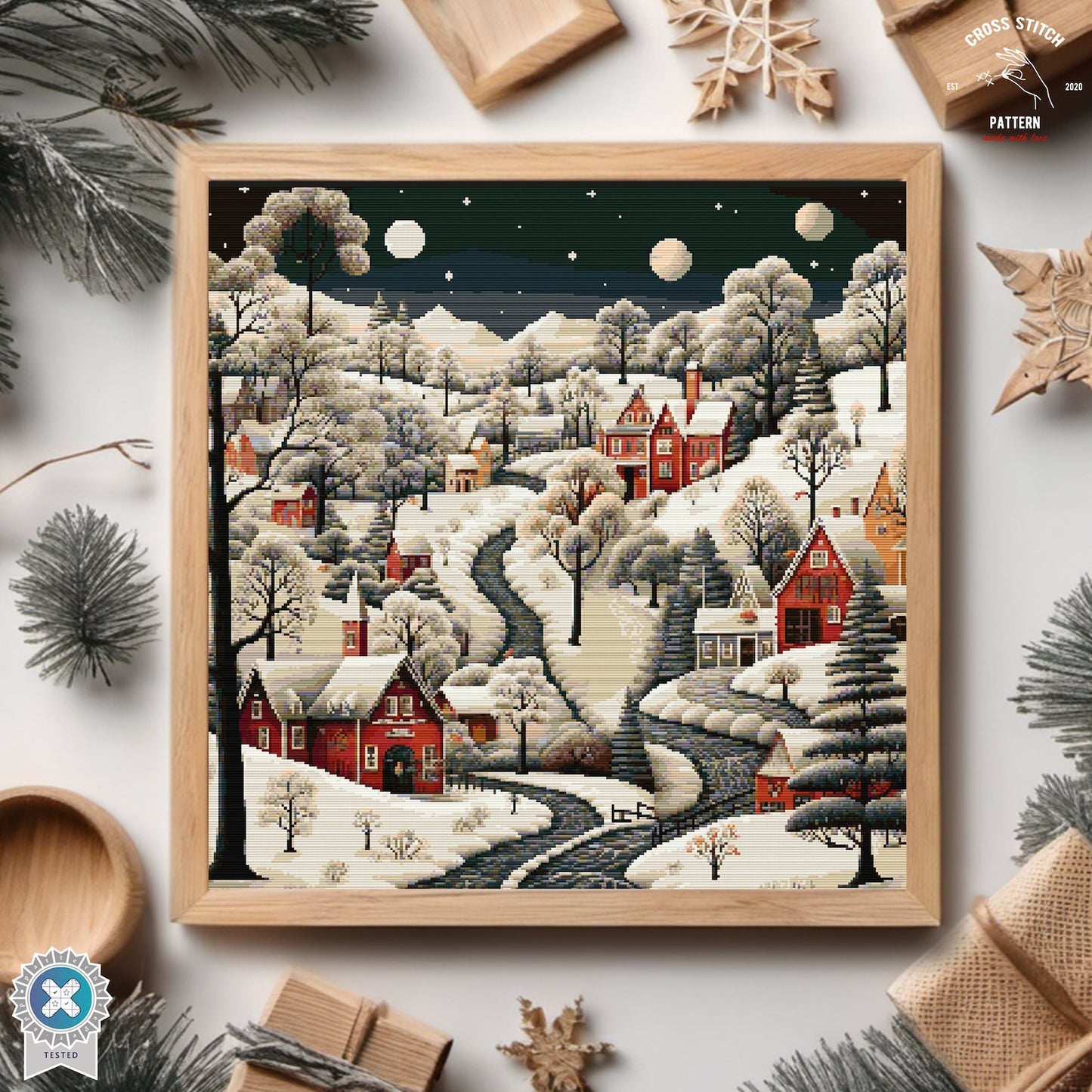 Christmas cross stitch pattern Winter Village embroidery Advent calendar embroidery Christmas tree ornament Christmas village Holiday decor