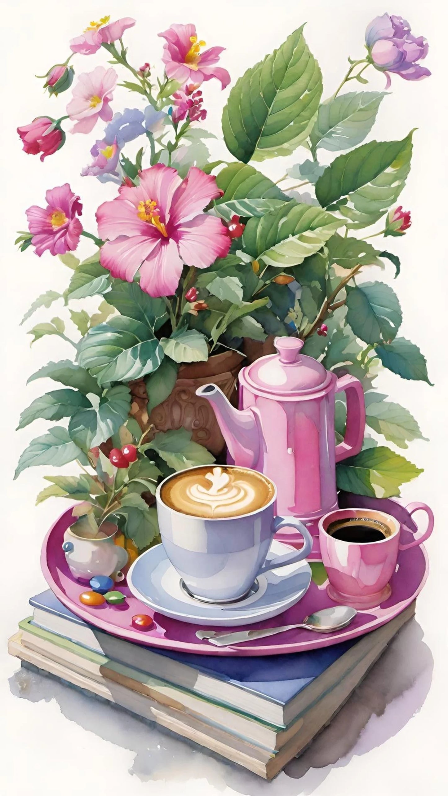 Coffee Time Cross Stitch Pattern Digital Pattern Watercolor Flowers Kitchen Still Life Modern Decor Pattern Cup of coffee Needlepoint chart