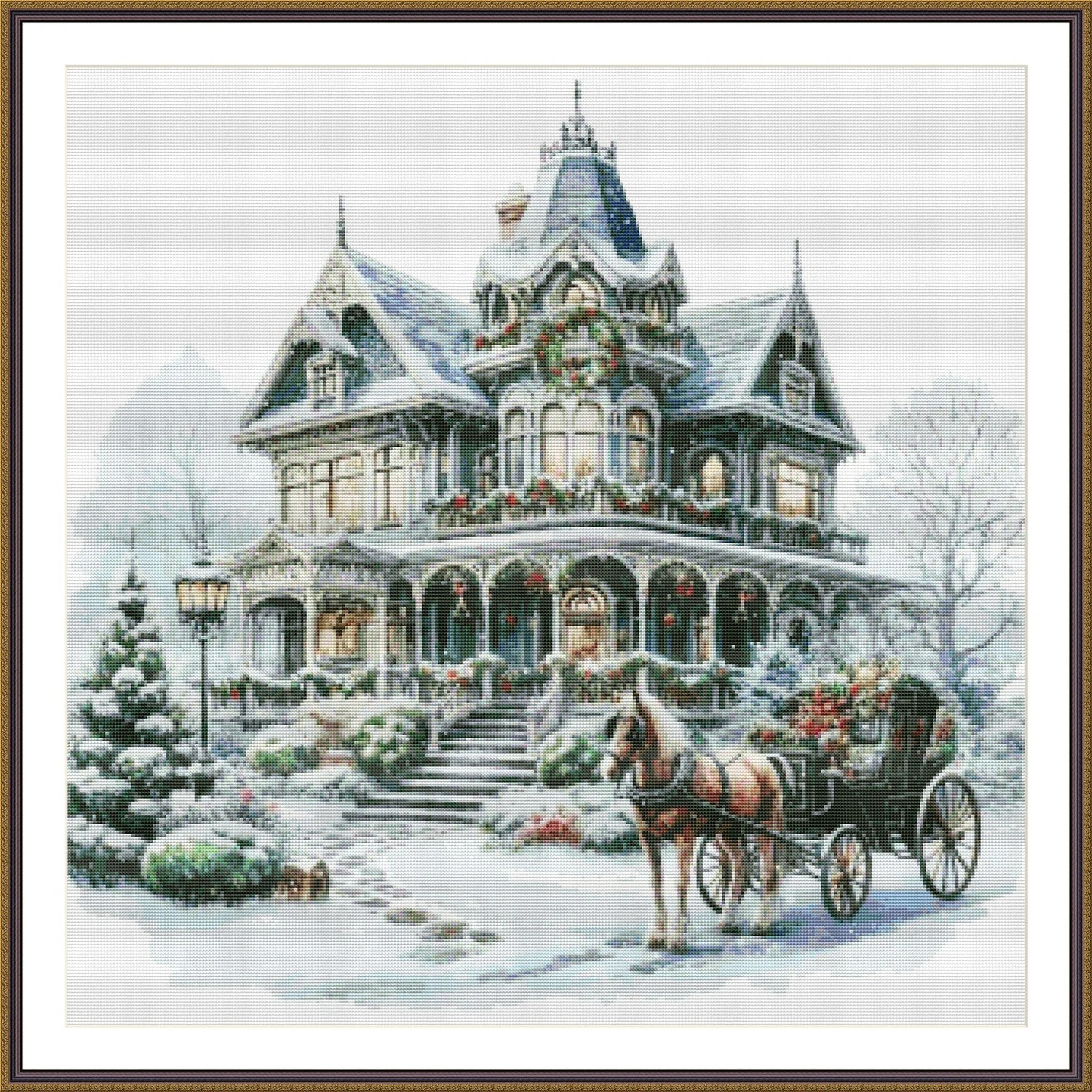 Victorian Christmas House Counted Cross Stitch Pattern Winter Landscape Holidays Hand Embroidery Needlepoint Chart Cottage PDF
