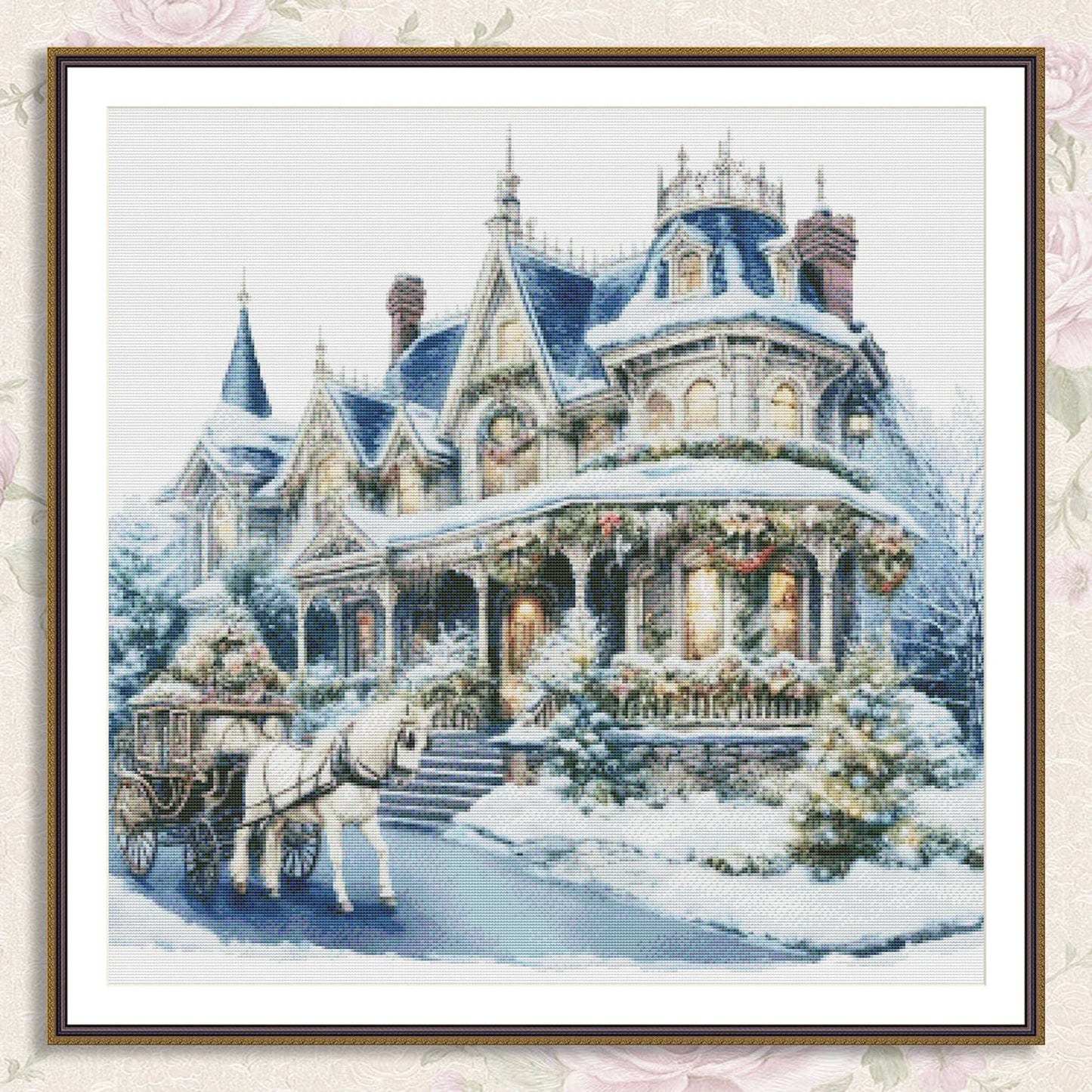 Victorian Christmas House Counted Cross Stitch Pattern Winter Landscape Holidays Hand Embroidery Needlepoint Chart Cottage PDF