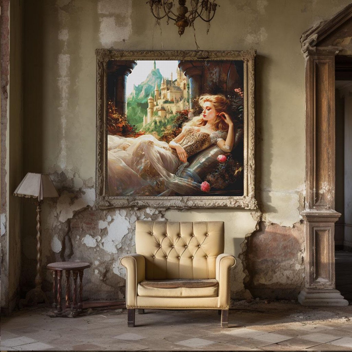 Cross Stitch Pattern PDF Sleeping Beauty, instant download, fantasy castle, fairy tale, full coverage, magical, princess, dmc, embroidery