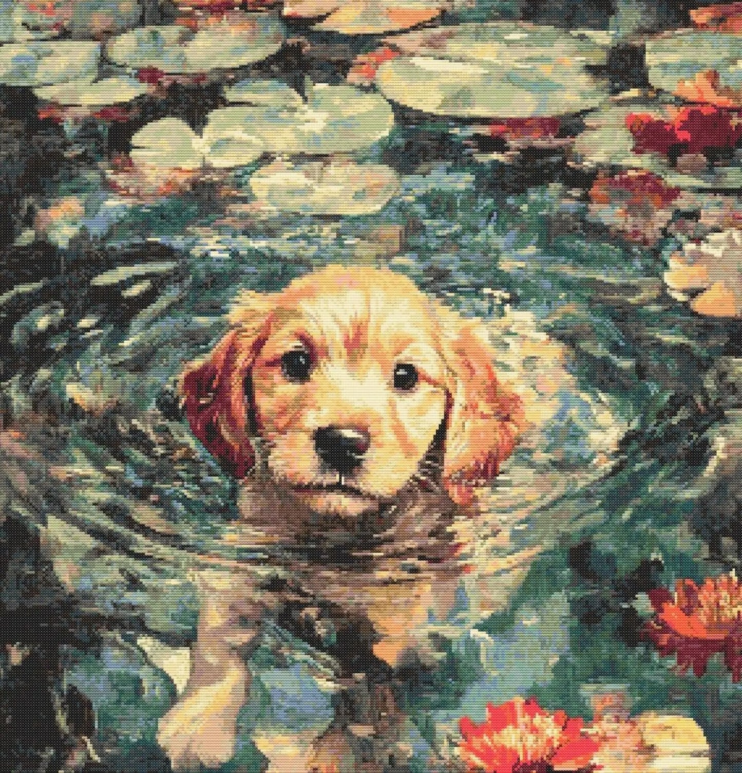 Swimming Labrador Puppy Cross Stitch Pattern Sewing Embroidery Animal Nursery Artwork Scandi Minimal Pet Gift Keeper Monet Pup A