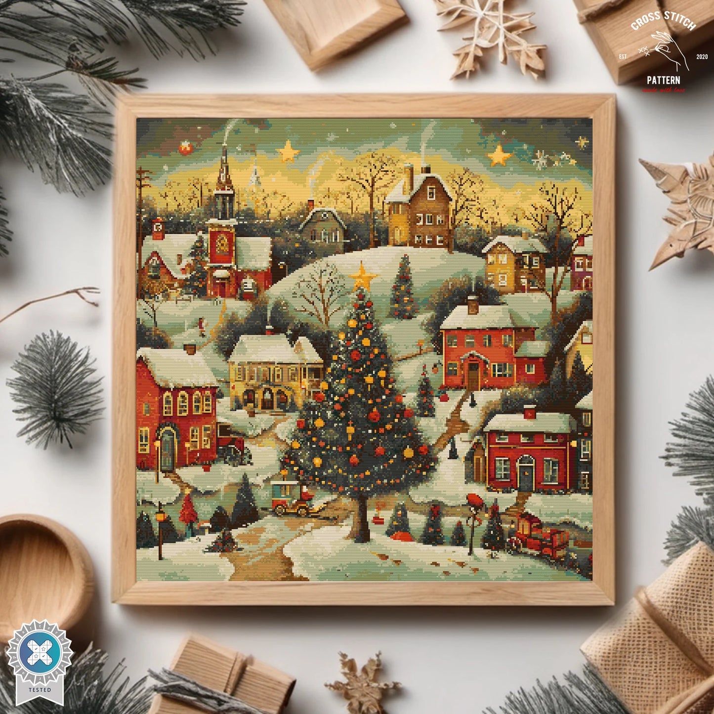 Christmas cross stitch pattern Winter Village embroidery Advent calendar embroidery Christmas tree ornament Christmas village Holiday decor