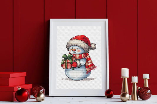 Christmas Snowman Cross Stitch Pattern PDF, Hilarious Winter Hand Embroidery Digital File