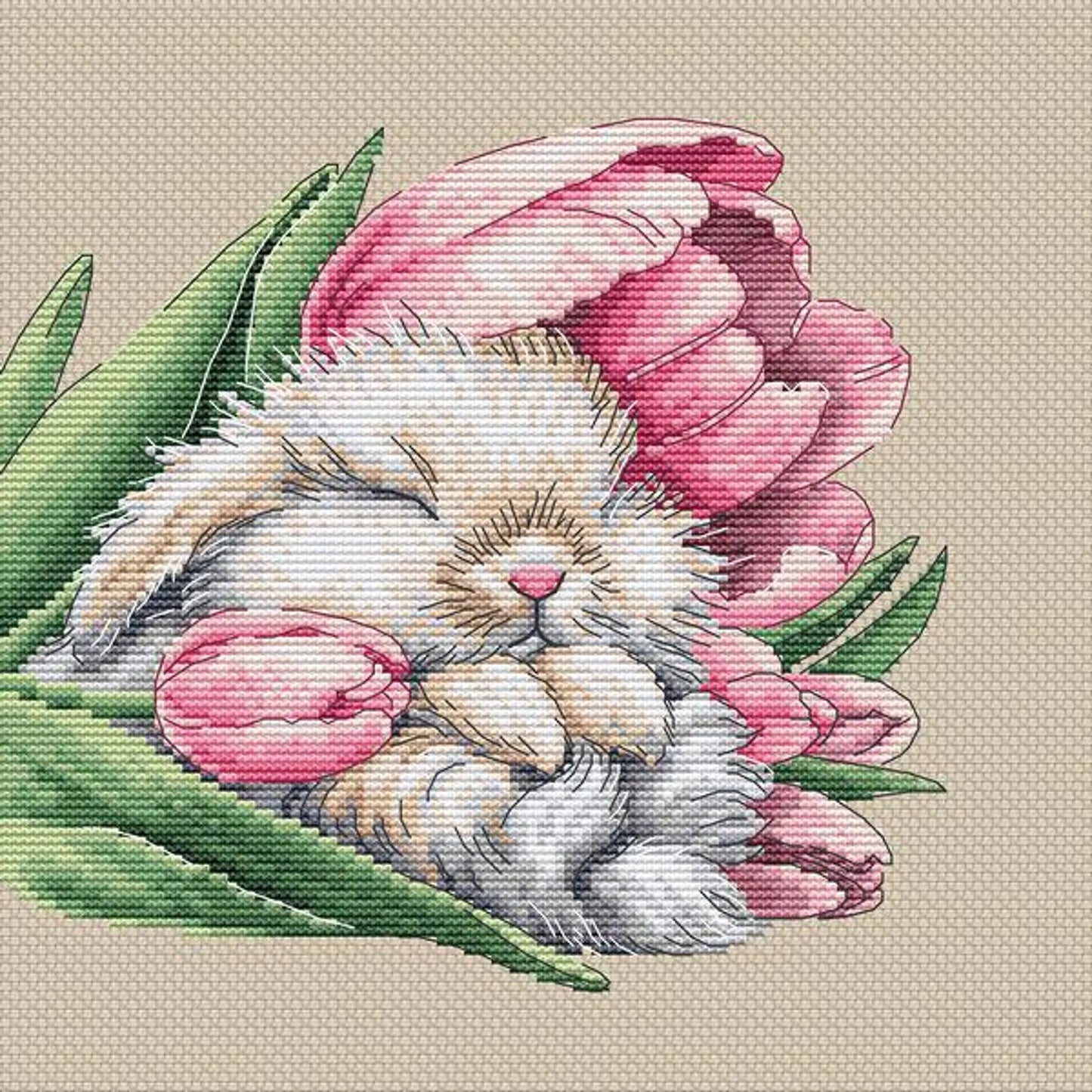 Baby Bunny Cross Stitch Pattern Fluffy Bunny Pattern Tulips PDF Pattern Little Bunny Pattern Bunny DMC Chart Printable PDF Instant Download