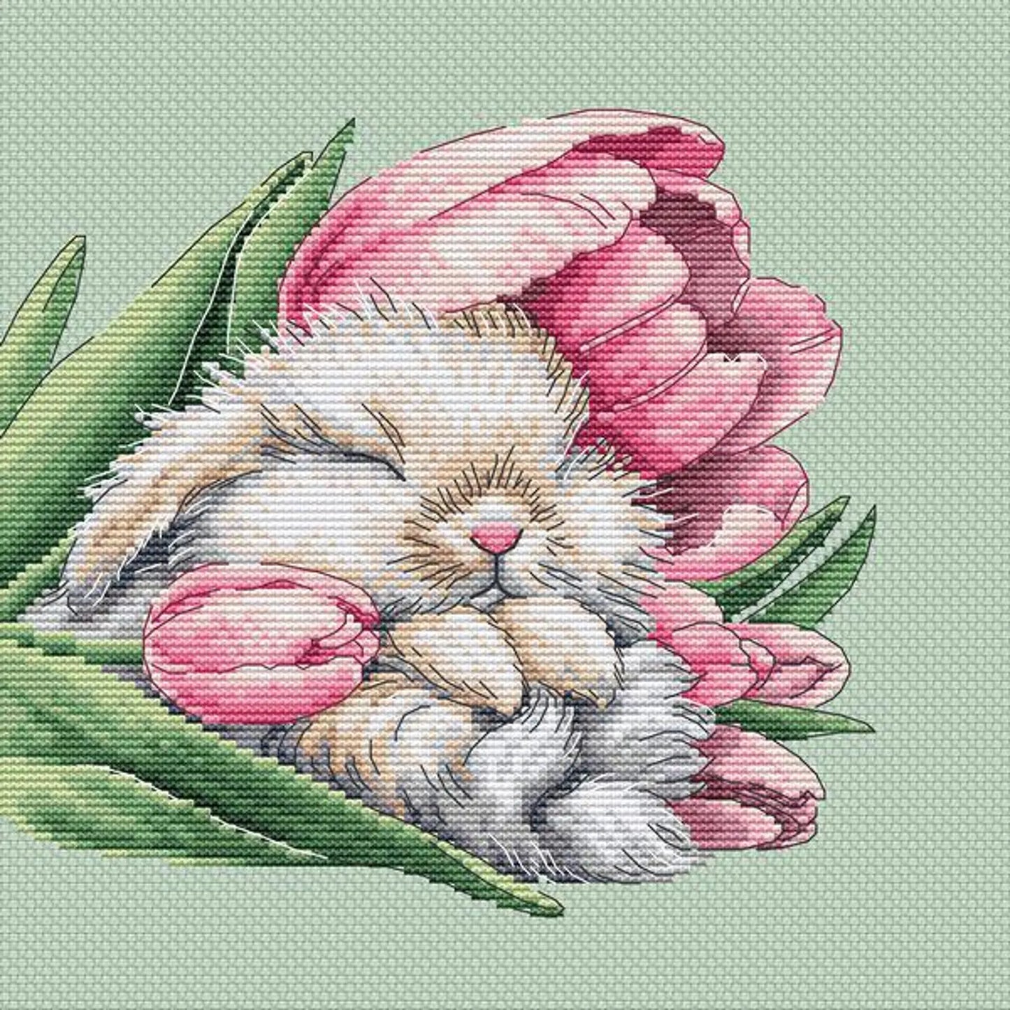 Baby Bunny Cross Stitch Pattern Fluffy Bunny Pattern Tulips PDF Pattern Little Bunny Pattern Bunny DMC Chart Printable PDF Instant Download