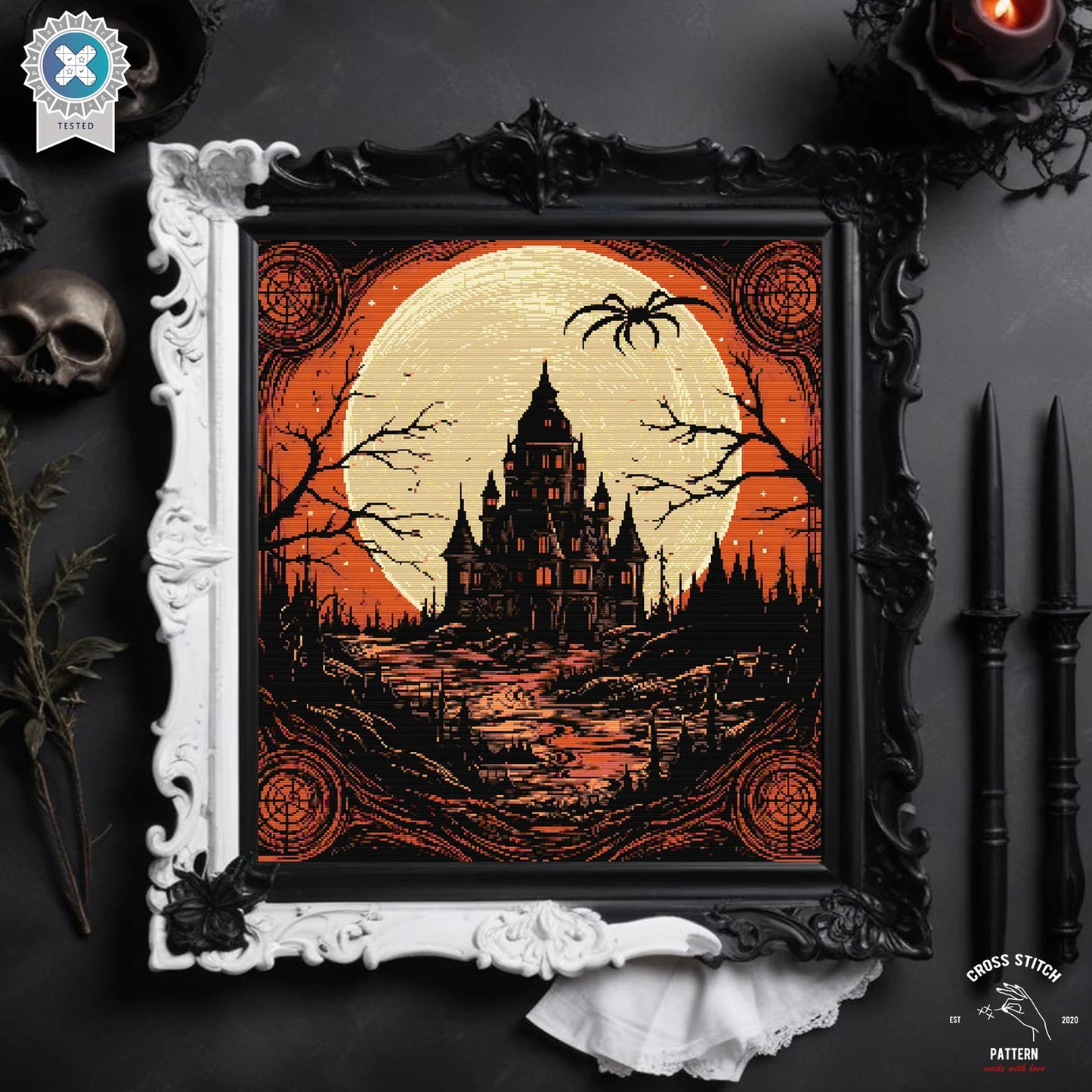 Halloween cross stitch pattern Spooky cross stitch Spider cross stitch Ghost embroidery Haunted house jack o lantern Pumpkin cross stitch