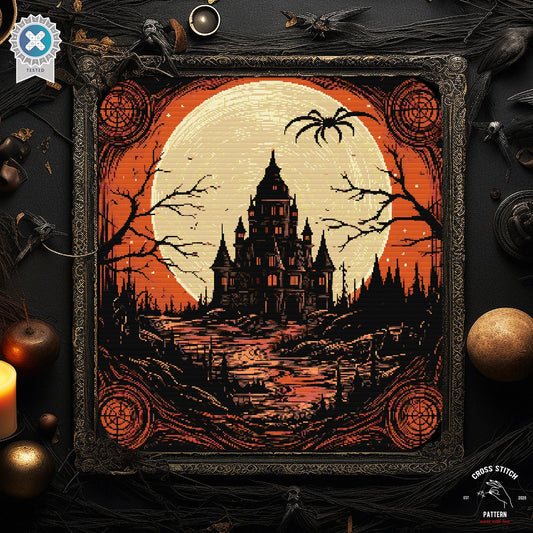 Halloween cross stitch pattern Spooky cross stitch Spider cross stitch Ghost embroidery Haunted house jack o lantern Pumpkin cross stitch