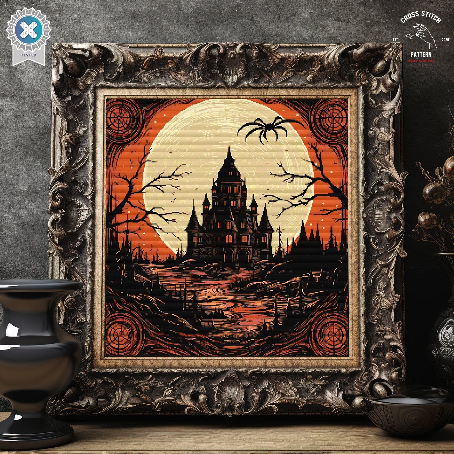 Halloween cross stitch pattern Spooky cross stitch Spider cross stitch Ghost embroidery Haunted house jack o lantern Pumpkin cross stitch