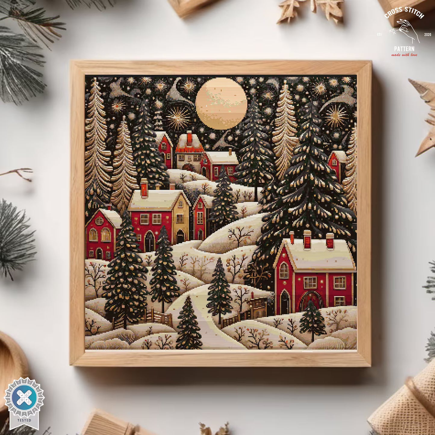 Christmas cross stitch pattern Winter Village embroidery Advent calendar embroidery Christmas tree ornament Christmas village Holiday decor