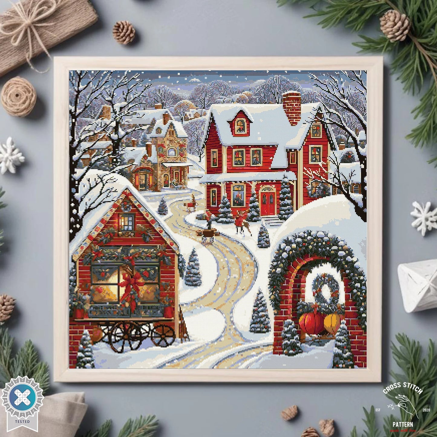 Christmas cross stitch pattern Winter Village embroidery Advent calendar embroidery Christmas tree ornament Christmas village Holiday decor