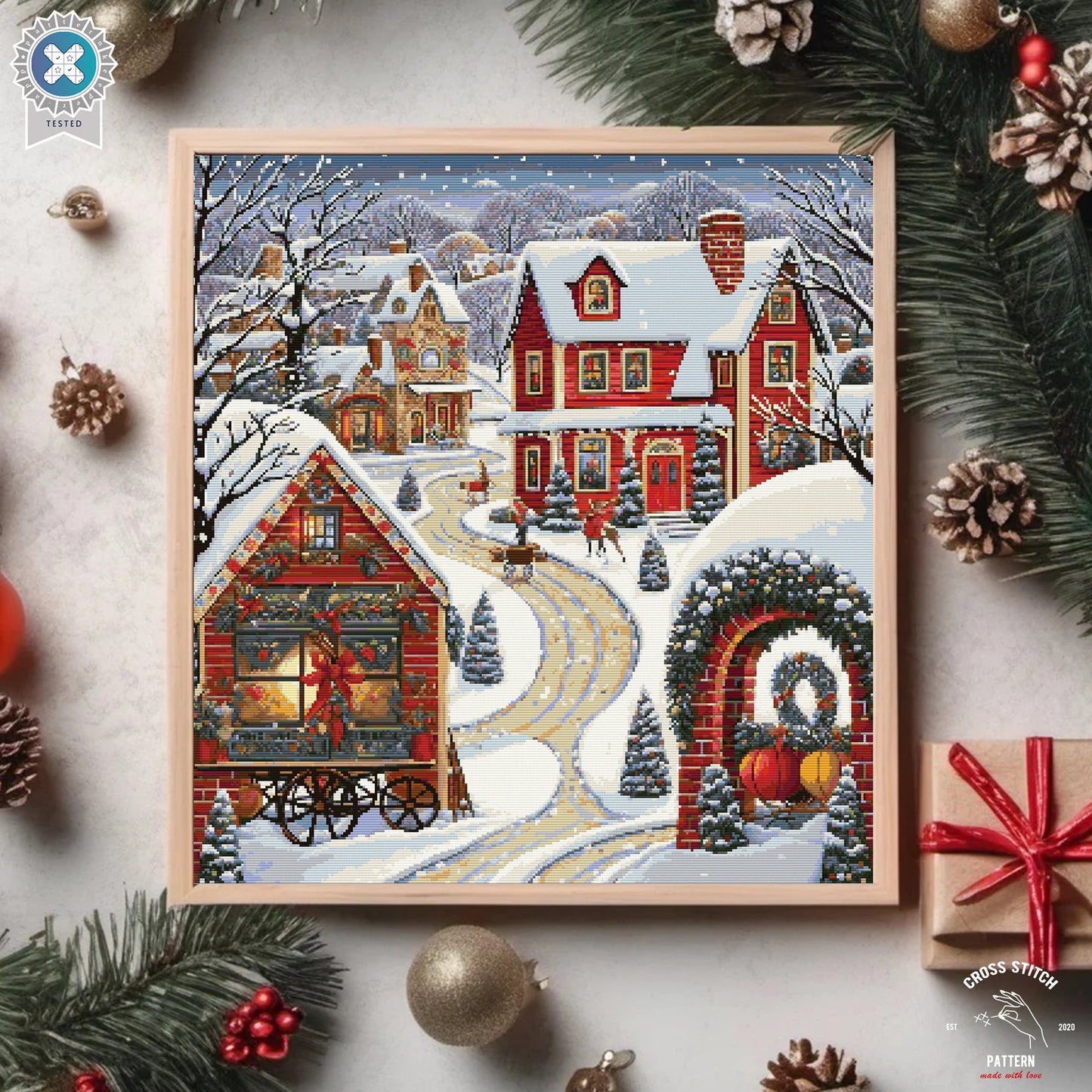 Christmas cross stitch pattern Winter Village embroidery Advent calendar embroidery Christmas tree ornament Christmas village Holiday decor