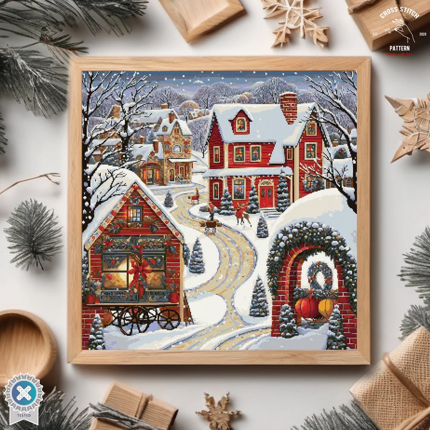 Christmas cross stitch pattern Winter Village embroidery Advent calendar embroidery Christmas tree ornament Christmas village Holiday decor