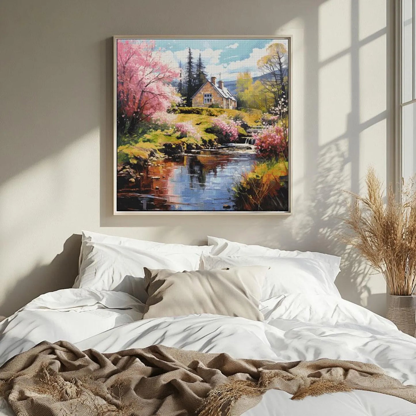 Cross Stitch Pattern PDF Spring landscape, farmhouse, river, landscape cross stitch pattern, dmc, cross stitch design, counted cross stitch