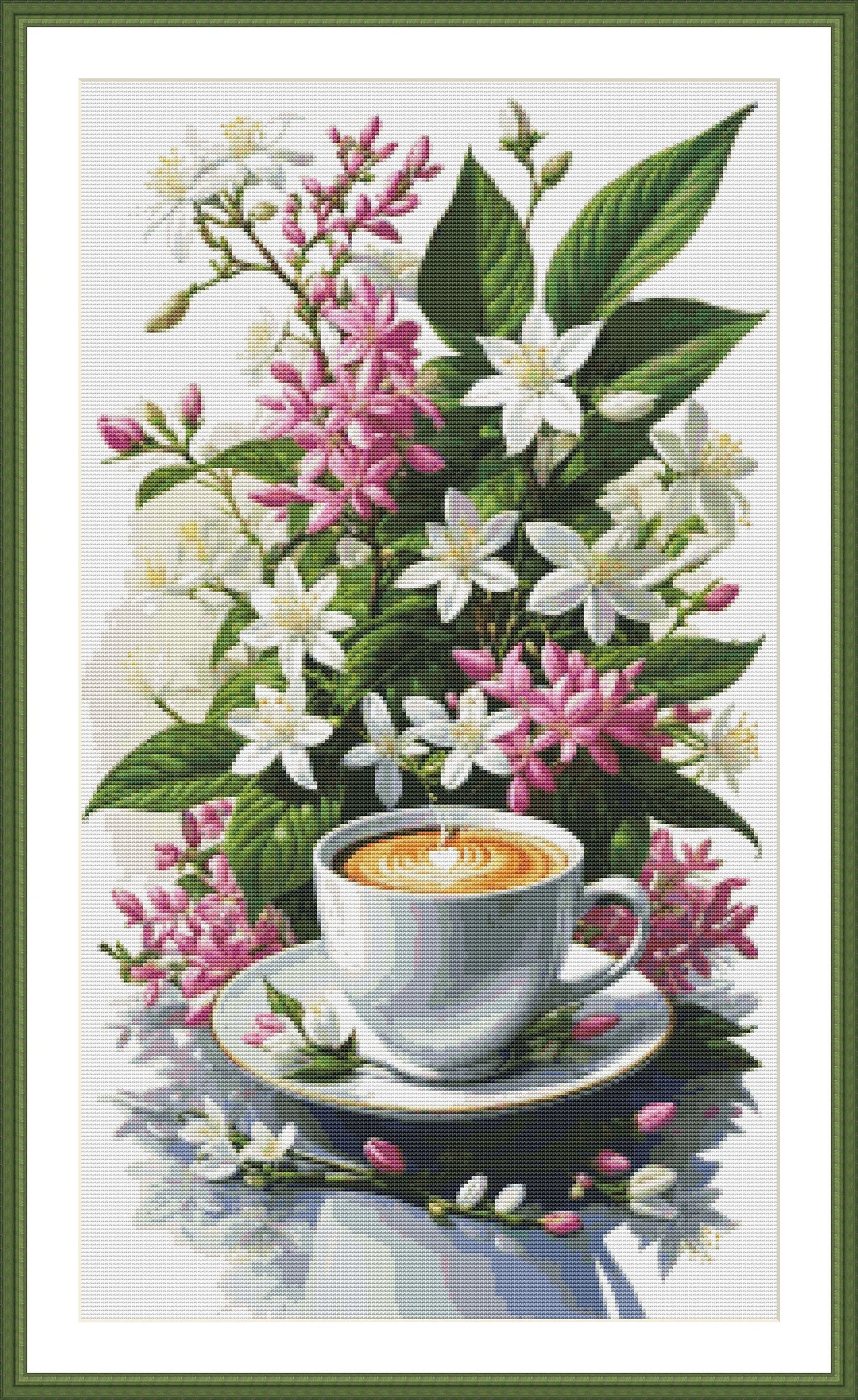 Coffee Time Cross Stitch Pattern Digital Pattern Watercolor Flowers Kitchen Still Life Modern Decor Pattern Cup of coffee Needlepoint chart