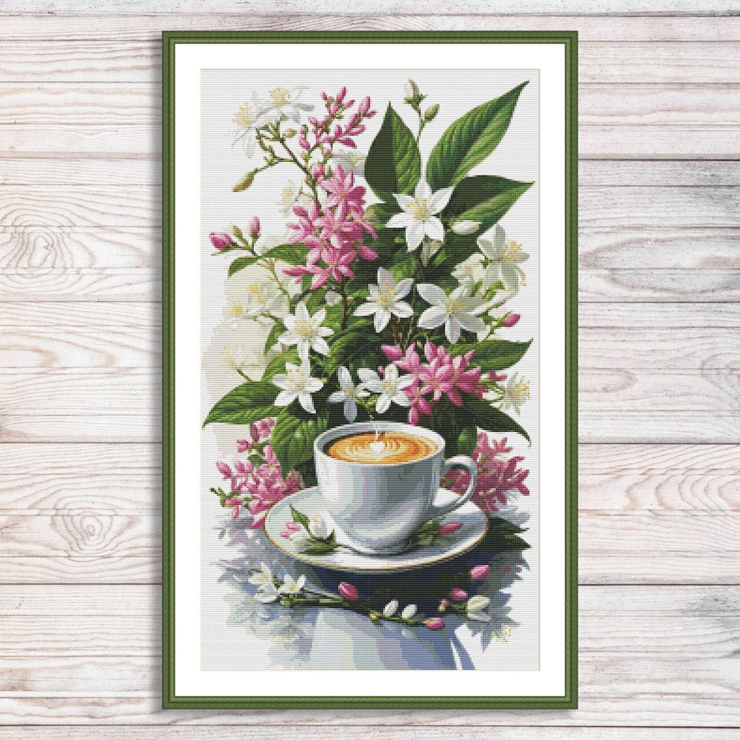 Coffee Time Cross Stitch Pattern Digital Pattern Watercolor Flowers Kitchen Still Life Modern Decor Pattern Cup of coffee Needlepoint chart