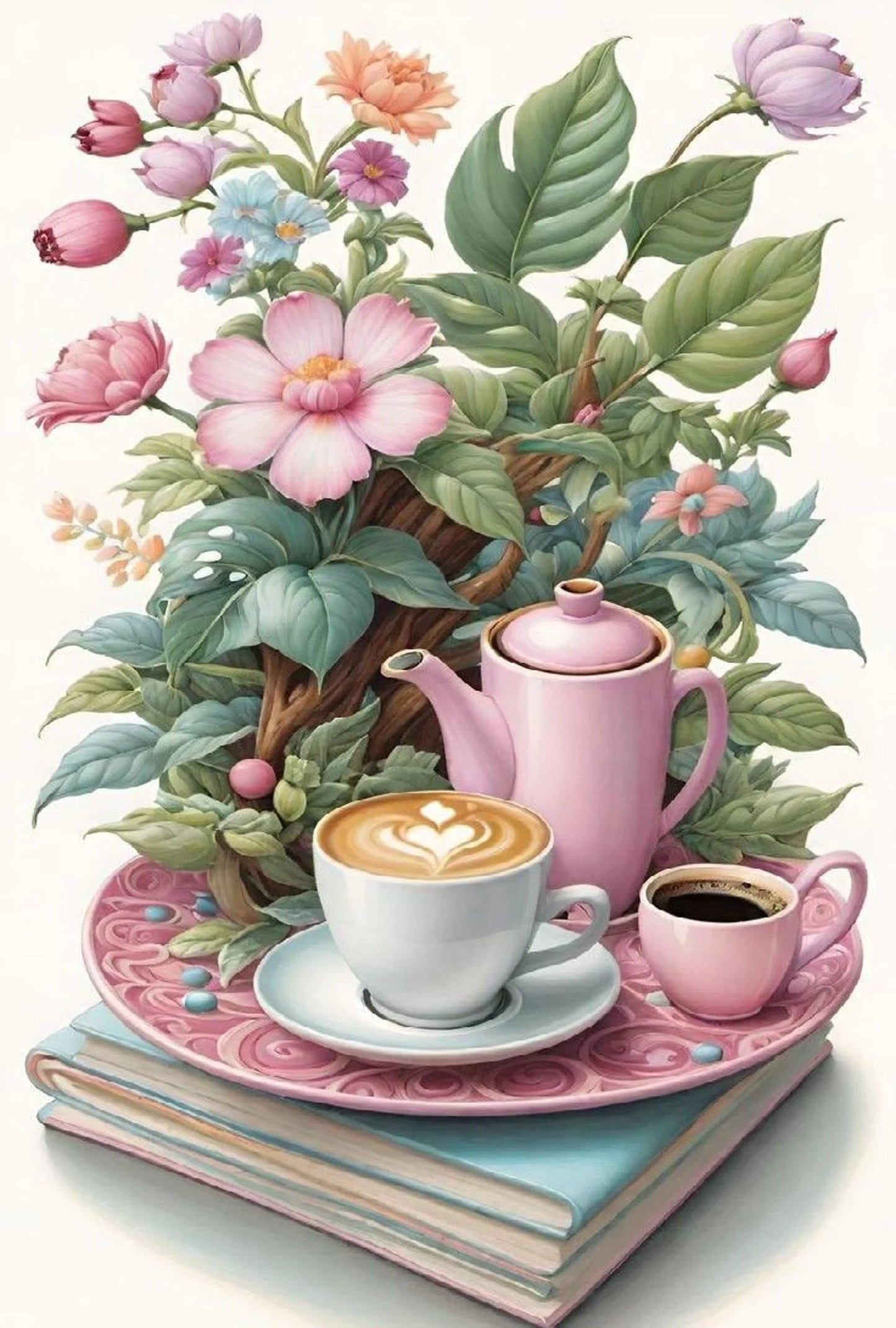 Coffee Time Cross Stitch Pattern Digital Pattern Watercolor Flowers Kitchen Still Life Modern Decor Pattern Cup of coffee Needlepoint chart