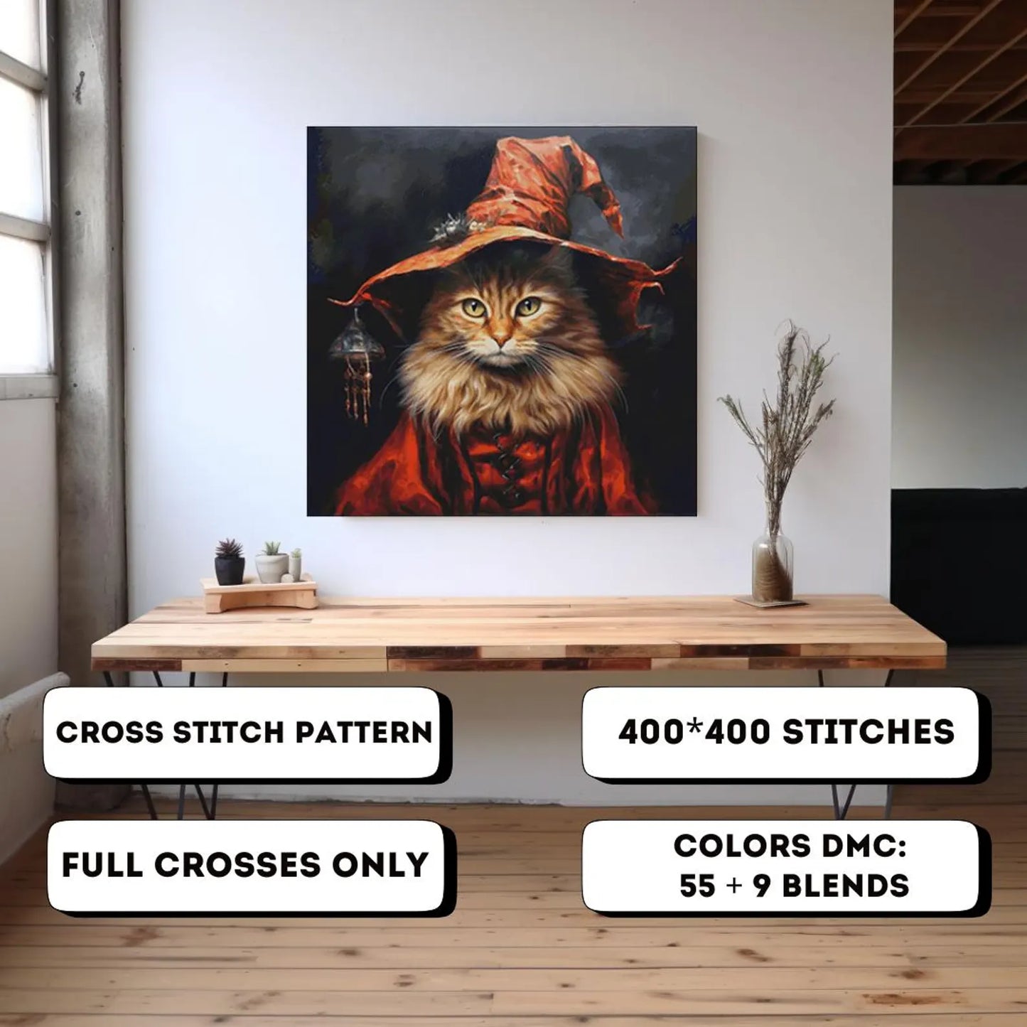 Cross Stitch Pattern PDF Stranger, cat lover gift, halloween pattern, embroidery, dmc, witchy cross stitch, instant download, wall decor