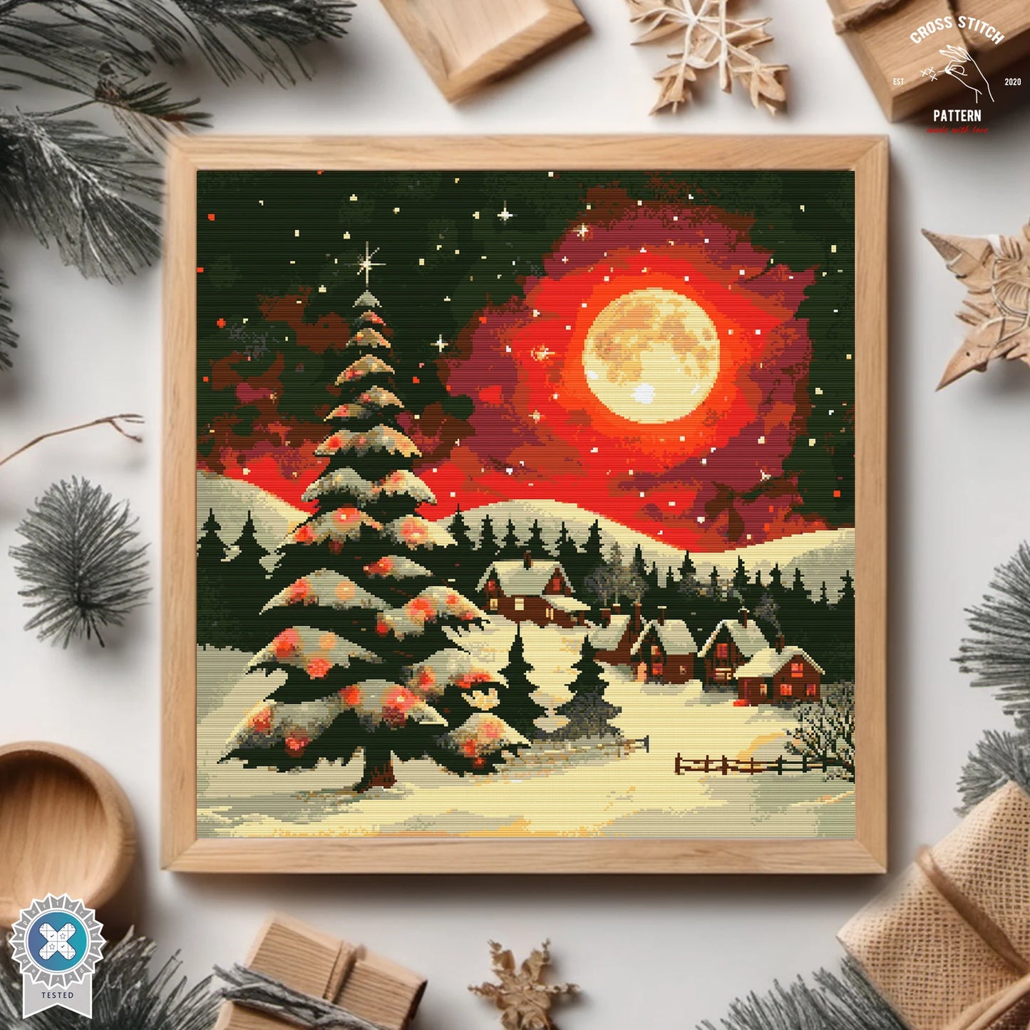 Christmas cross stitch pattern Winter Village embroidery Advent calendar embroidery Christmas tree ornament Christmas village Holiday decor