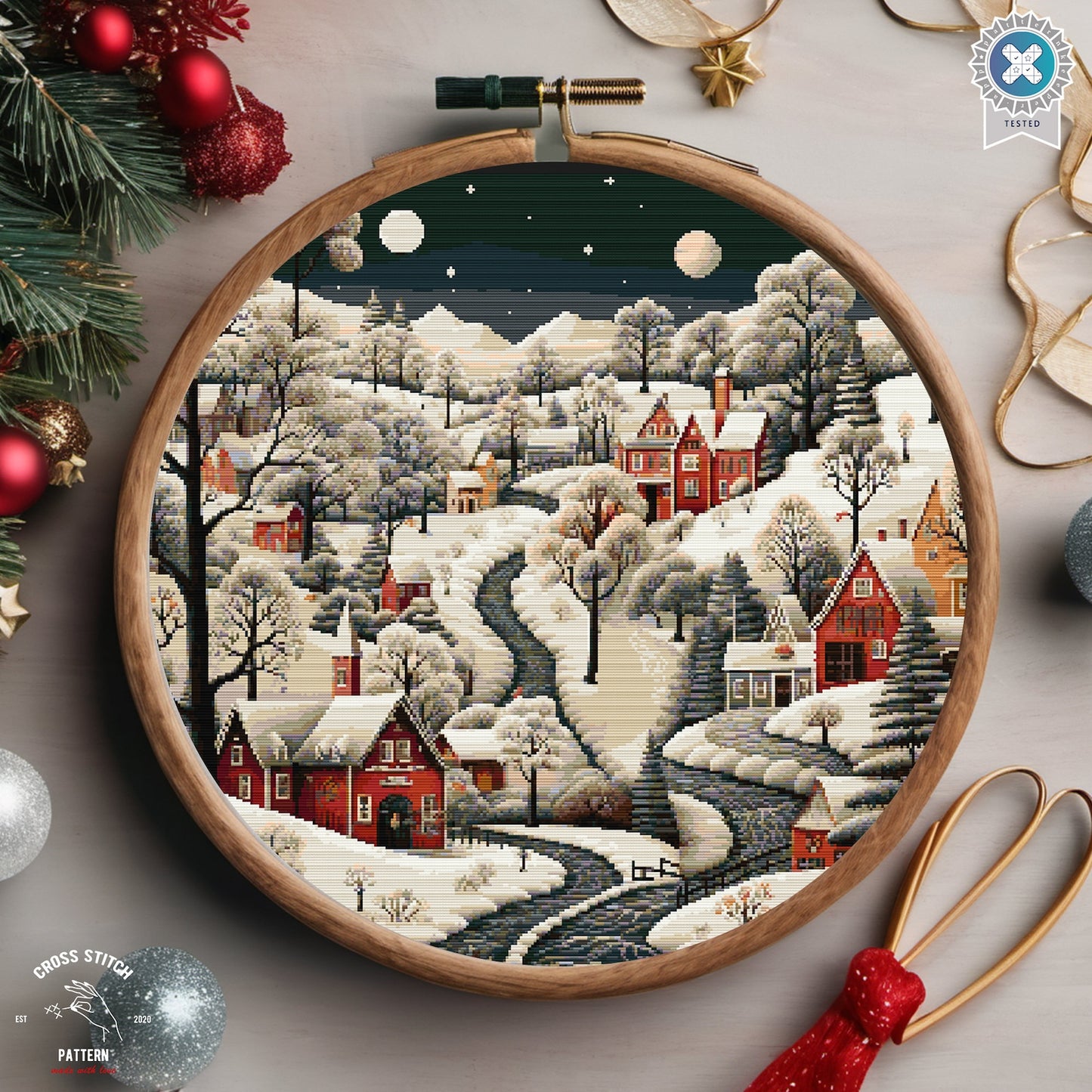 Christmas cross stitch pattern Winter Village embroidery Advent calendar embroidery Christmas tree ornament Christmas village Holiday decor