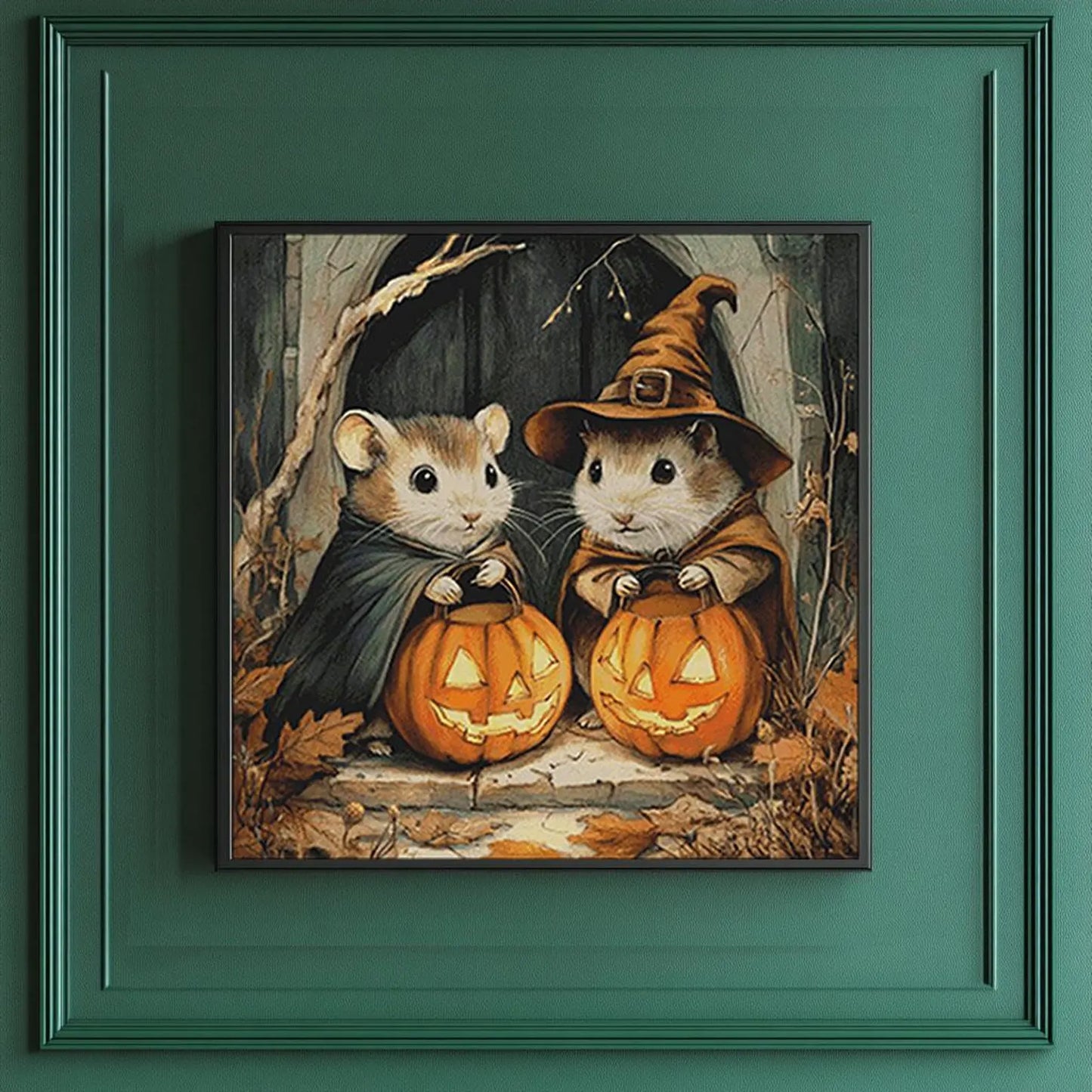 Cross Stitch Pattern PDF Funny Halloween Hamsters, cross stitch art, pumpkin, full coverage, cute animal, digital desing, dmc