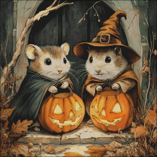 Cross Stitch Pattern PDF Funny Halloween Hamsters, cross stitch art, pumpkin, full coverage, cute animal, digital desing, dmc