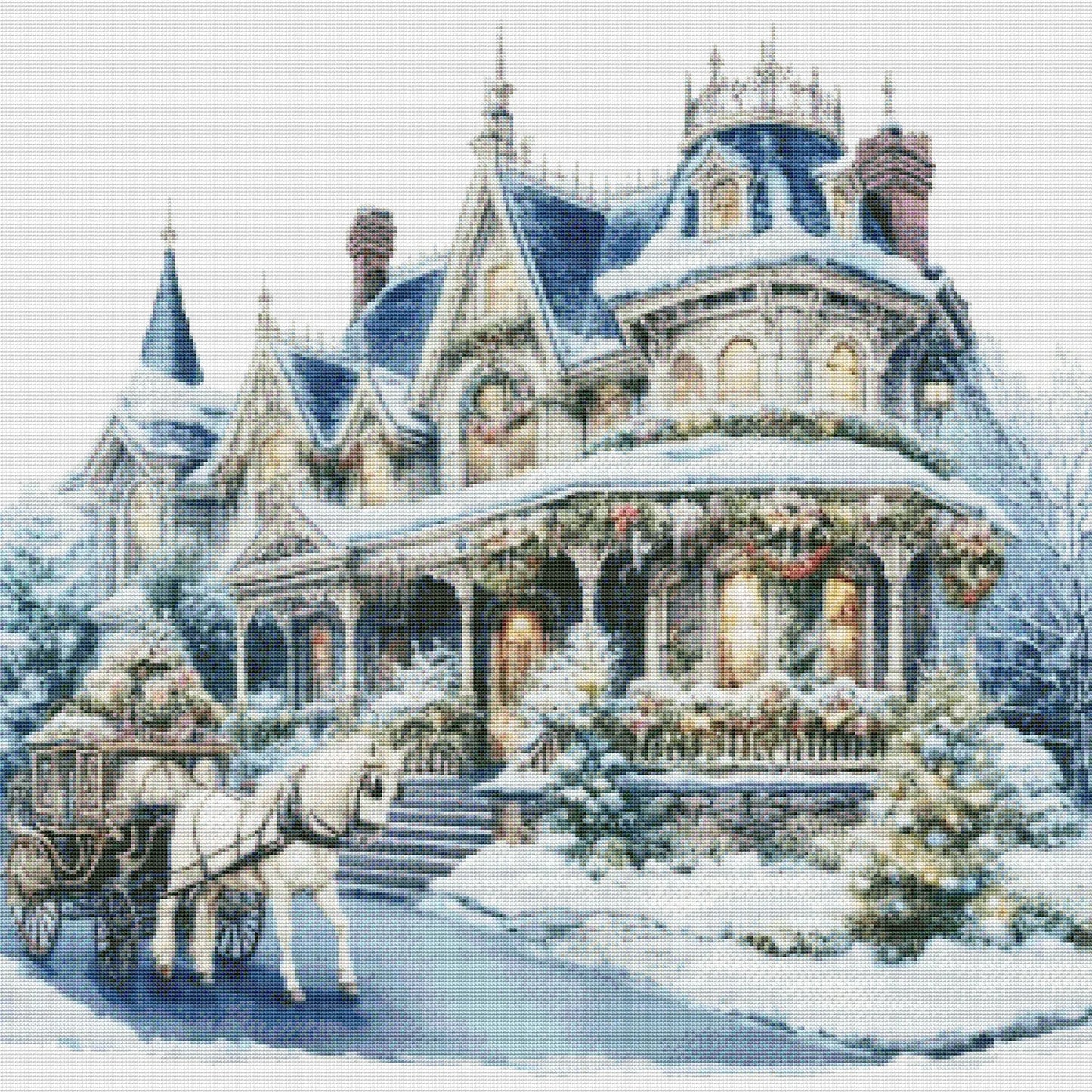 Victorian Christmas House Counted Cross Stitch Pattern Winter Landscape Holidays Hand Embroidery Needlepoint Chart Cottage PDF