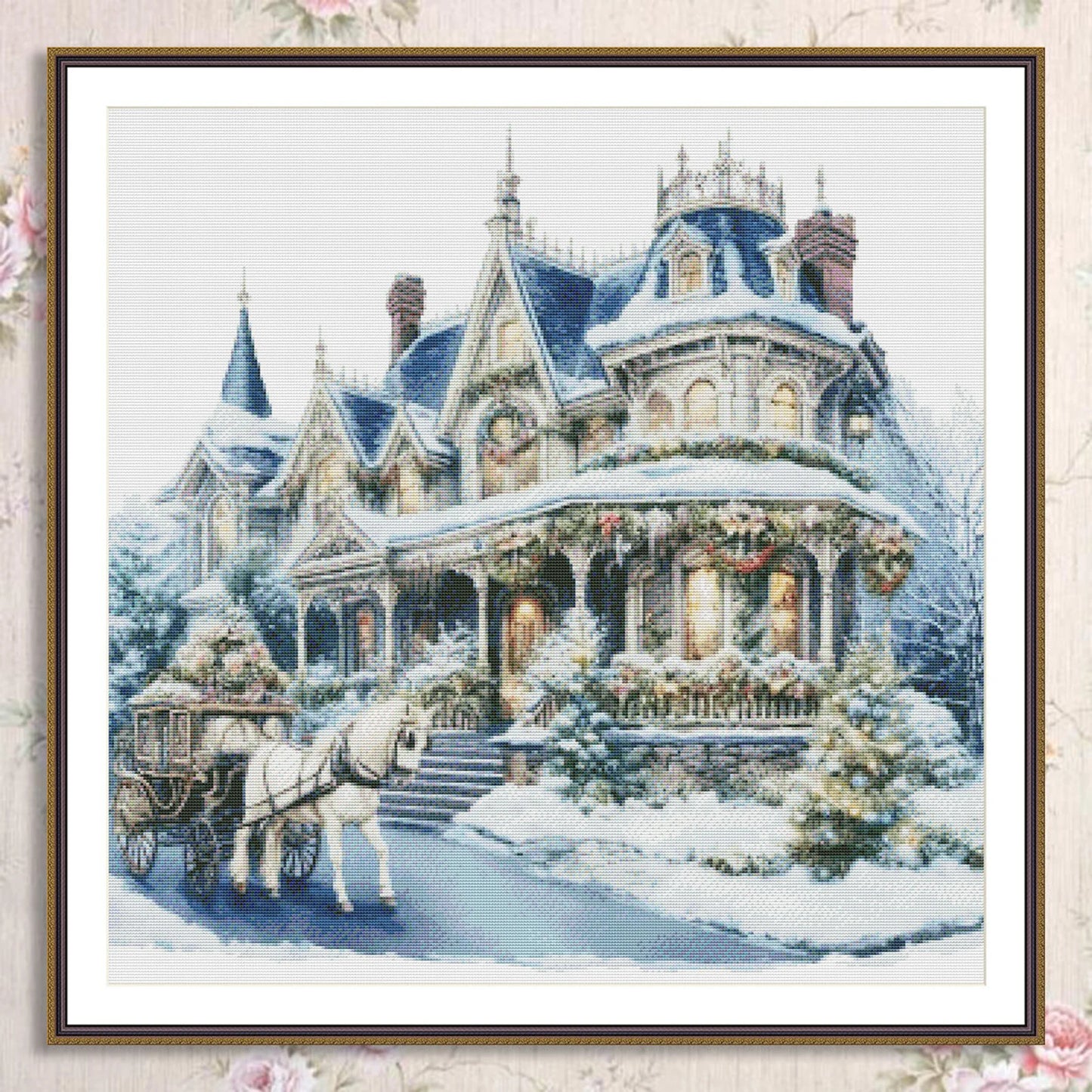 Victorian Christmas House Counted Cross Stitch Pattern Winter Landscape Holidays Hand Embroidery Needlepoint Chart Cottage PDF