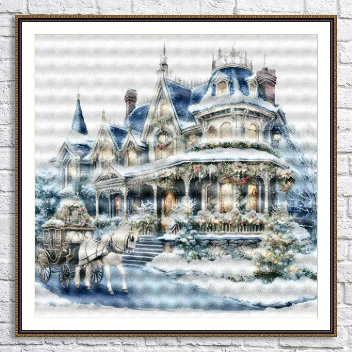 Victorian Christmas House Counted Cross Stitch Pattern Winter Landscape Holidays Hand Embroidery Needlepoint Chart Cottage PDF