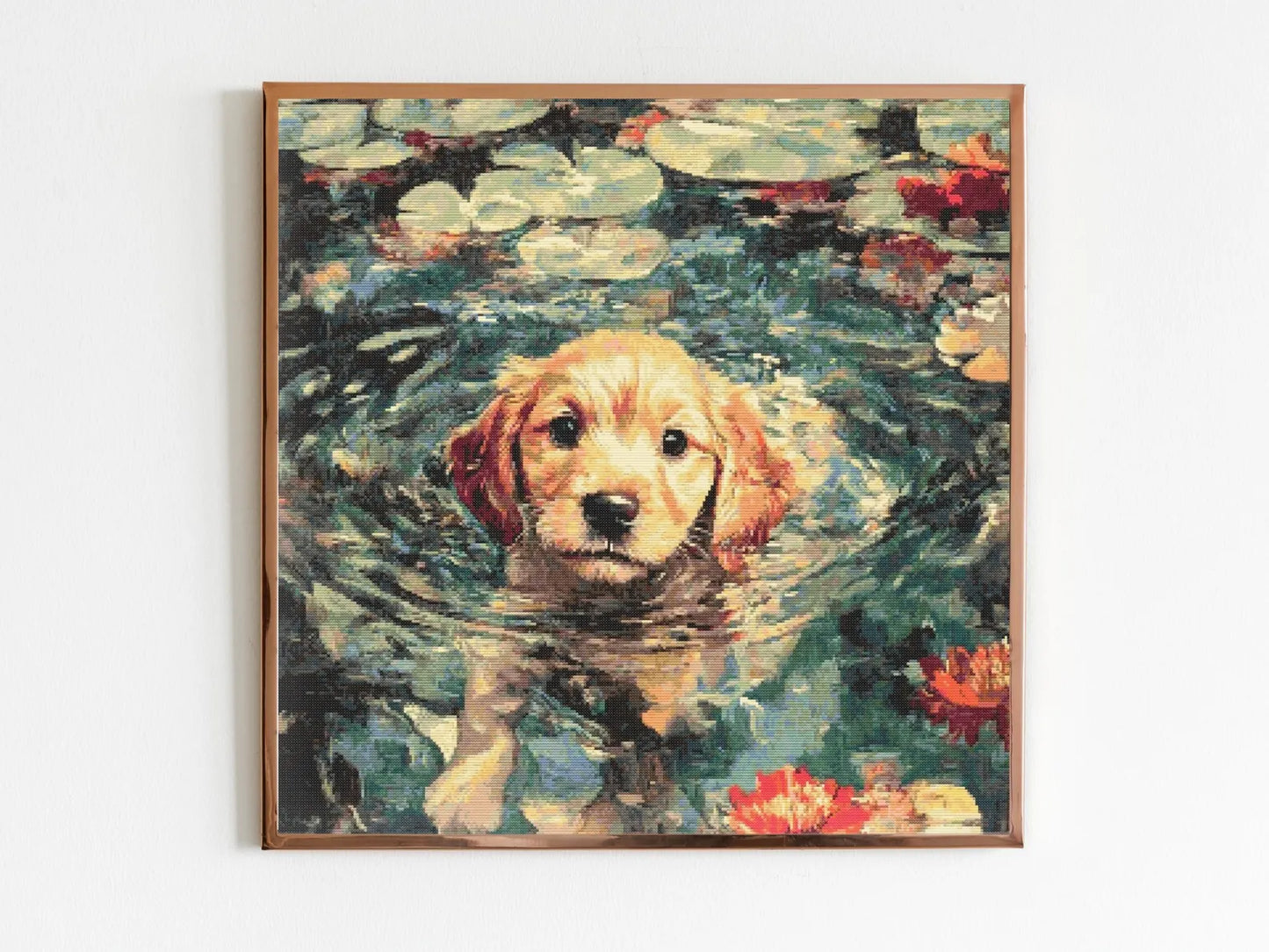 Swimming Labrador Puppy Cross Stitch Pattern Sewing Embroidery Animal Nursery Artwork Scandi Minimal Pet Gift Keeper Monet Pup A