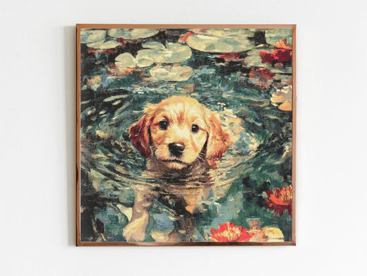 Swimming Labrador Puppy Cross Stitch Pattern Sewing Embroidery Animal Nursery Artwork Scandi Minimal Pet Gift Keeper Monet Pup A