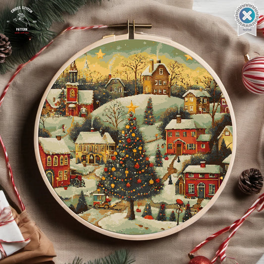Christmas cross stitch pattern Winter Village embroidery Advent calendar embroidery Christmas tree ornament Christmas village Holiday decor