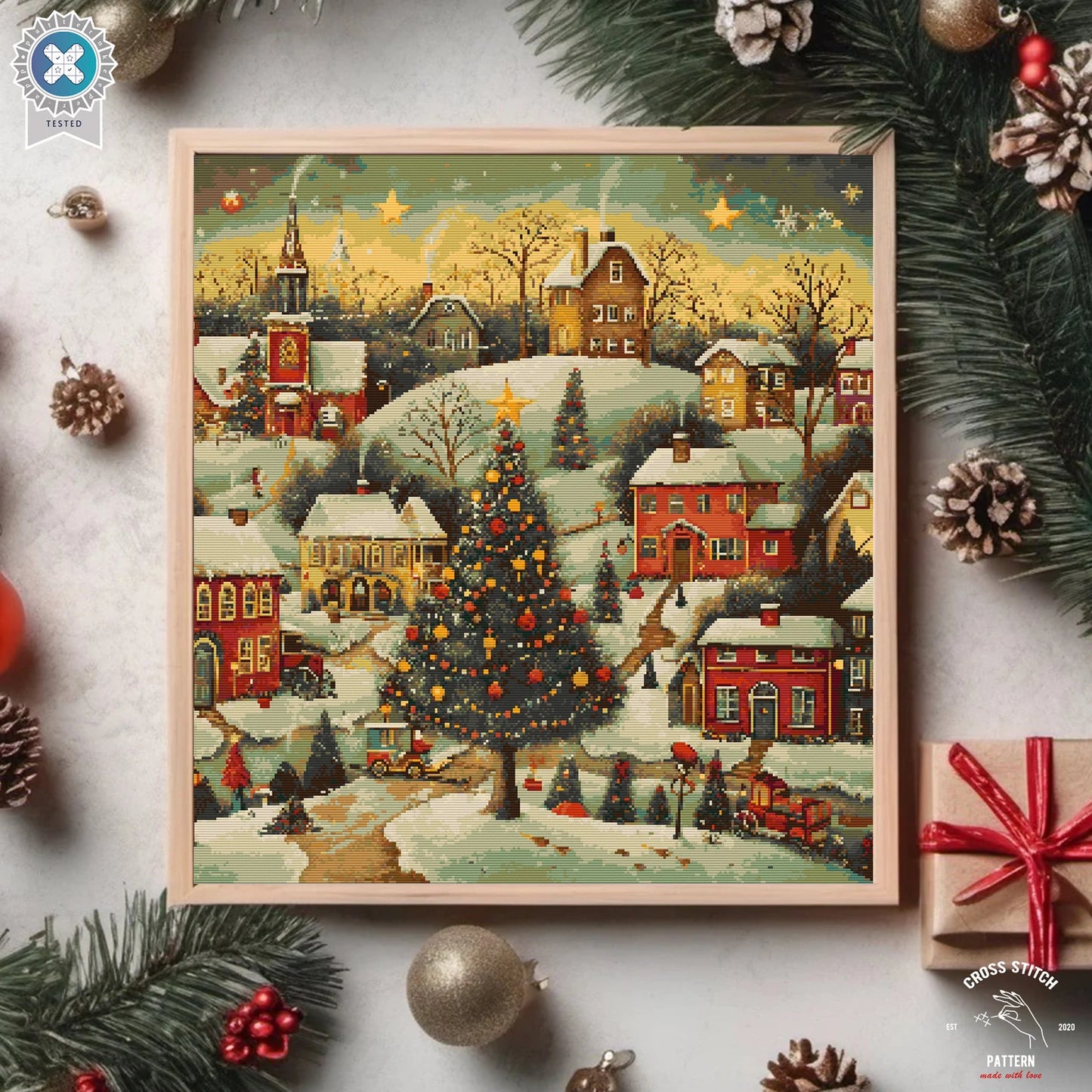 Christmas cross stitch pattern Winter Village embroidery Advent calendar embroidery Christmas tree ornament Christmas village Holiday decor
