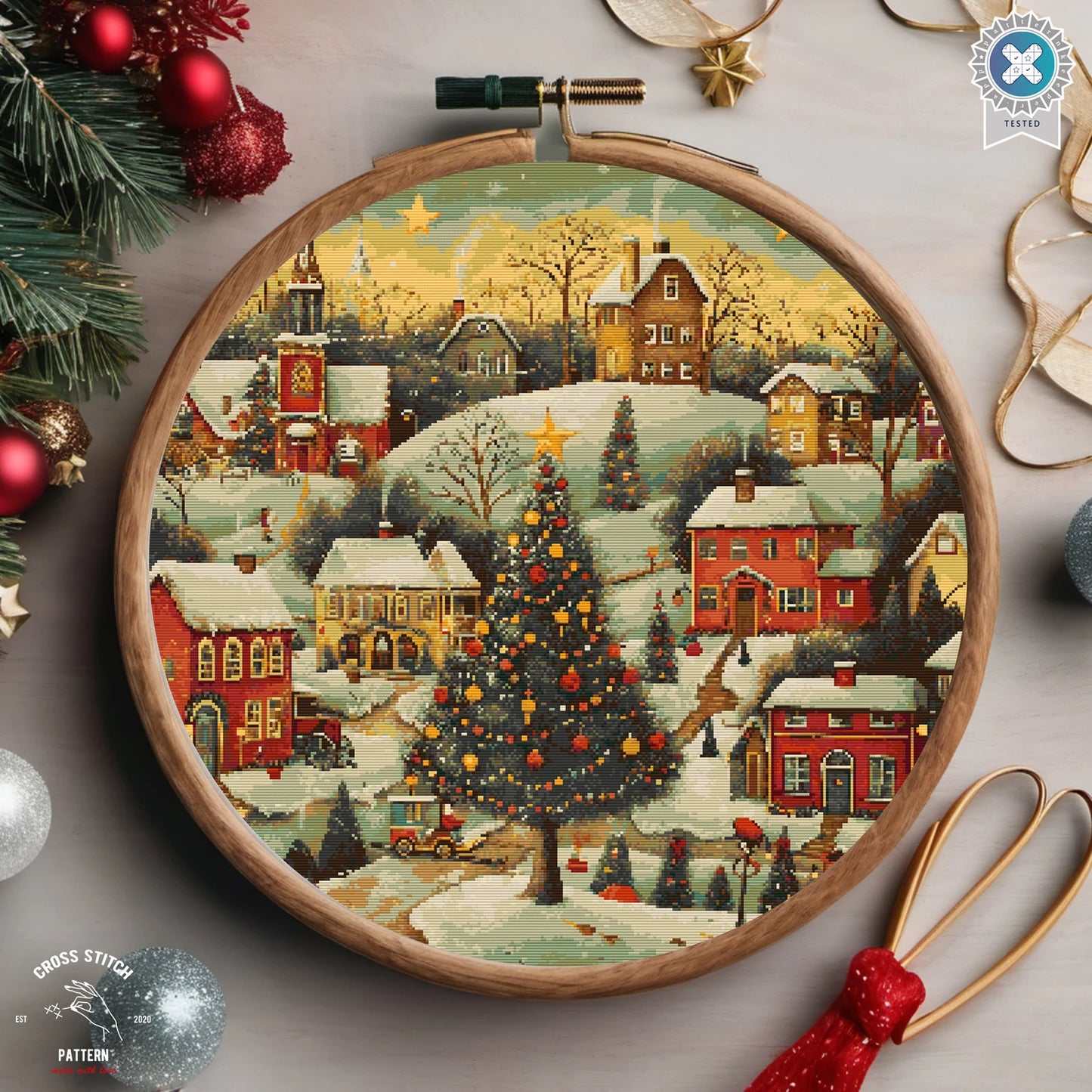 Christmas cross stitch pattern Winter Village embroidery Advent calendar embroidery Christmas tree ornament Christmas village Holiday decor