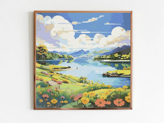 English Lakes Cross Stitch Sewing Embroidery Pattern Instant X-Stitch Landscape Cottagecore Needlework Lake District