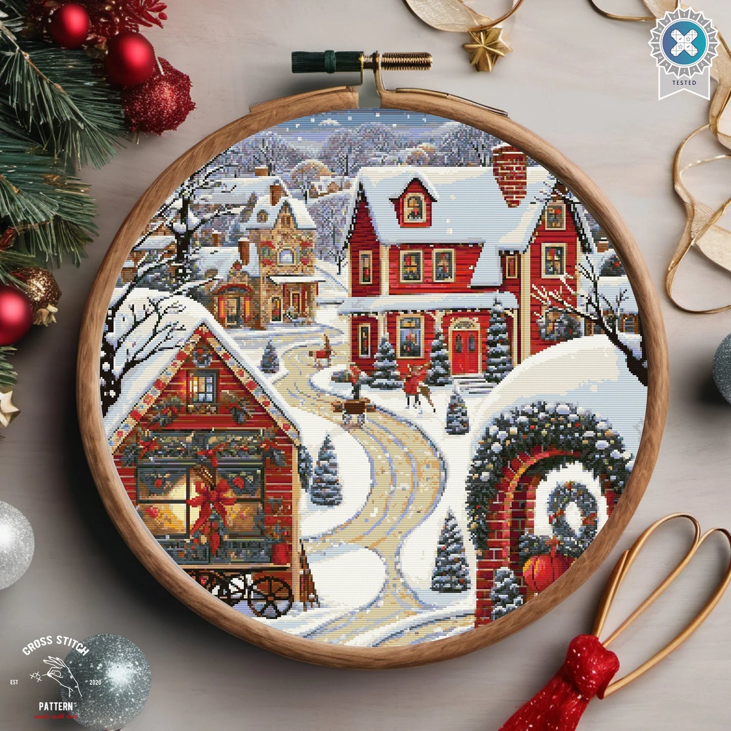 Christmas cross stitch pattern Winter Village embroidery Advent calendar embroidery Christmas tree ornament Christmas village Holiday decor