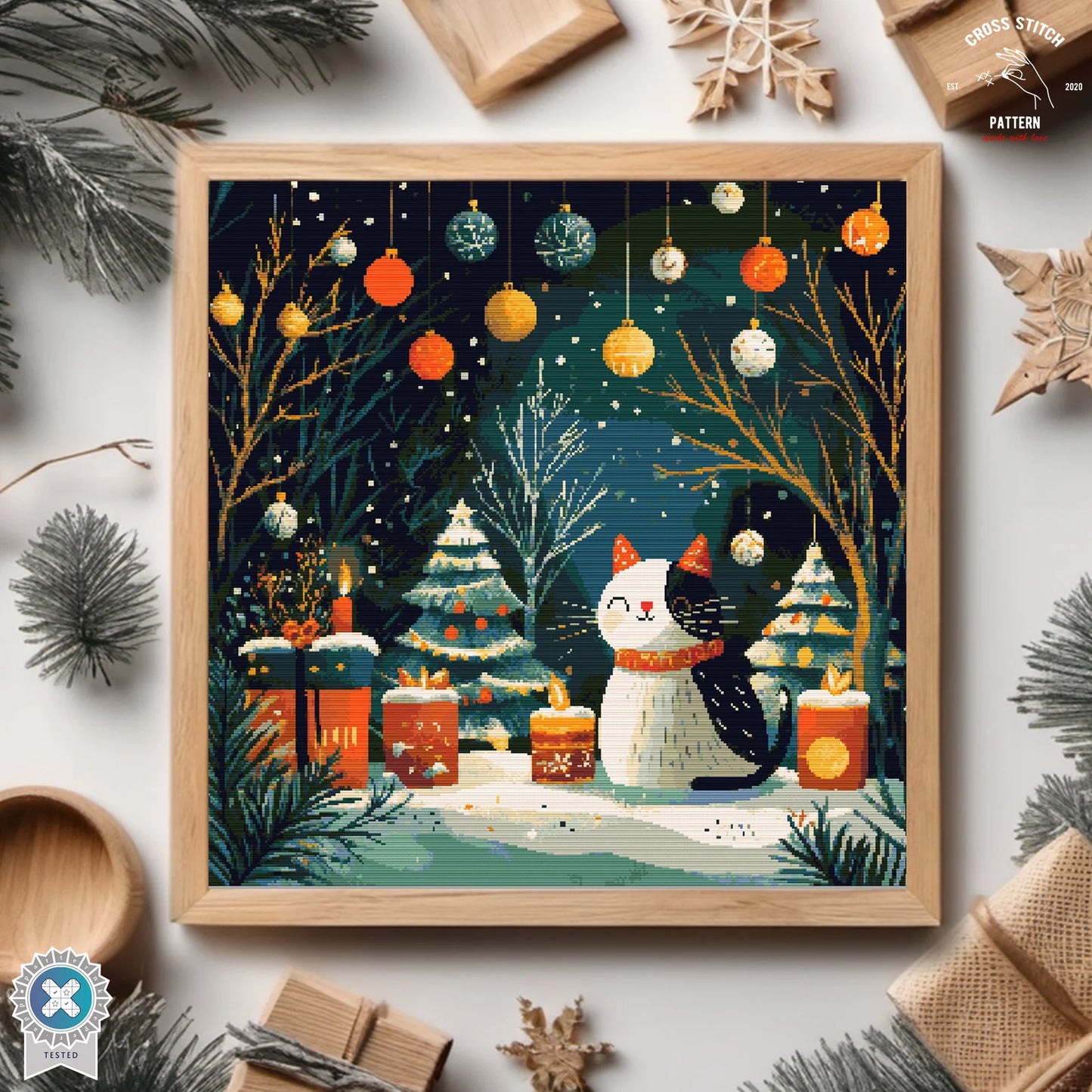 Christmas cross stitch pattern Advent calendar embroidery Cat lover's Christmas decor Snow Globe cross stitch Christmas tree ornament decor