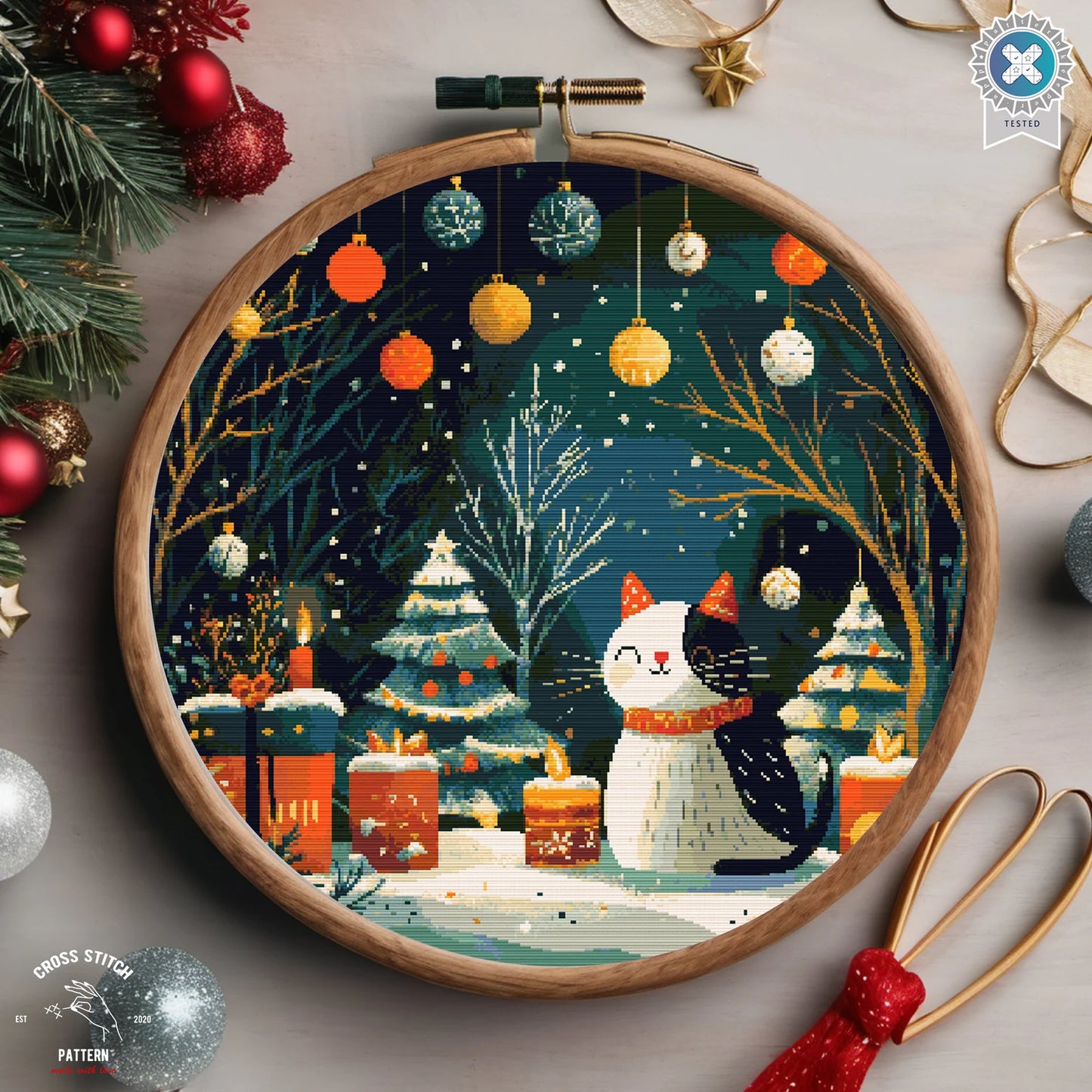 Christmas cross stitch pattern Advent calendar embroidery Cat lover's Christmas decor Snow Globe cross stitch Christmas tree ornament decor