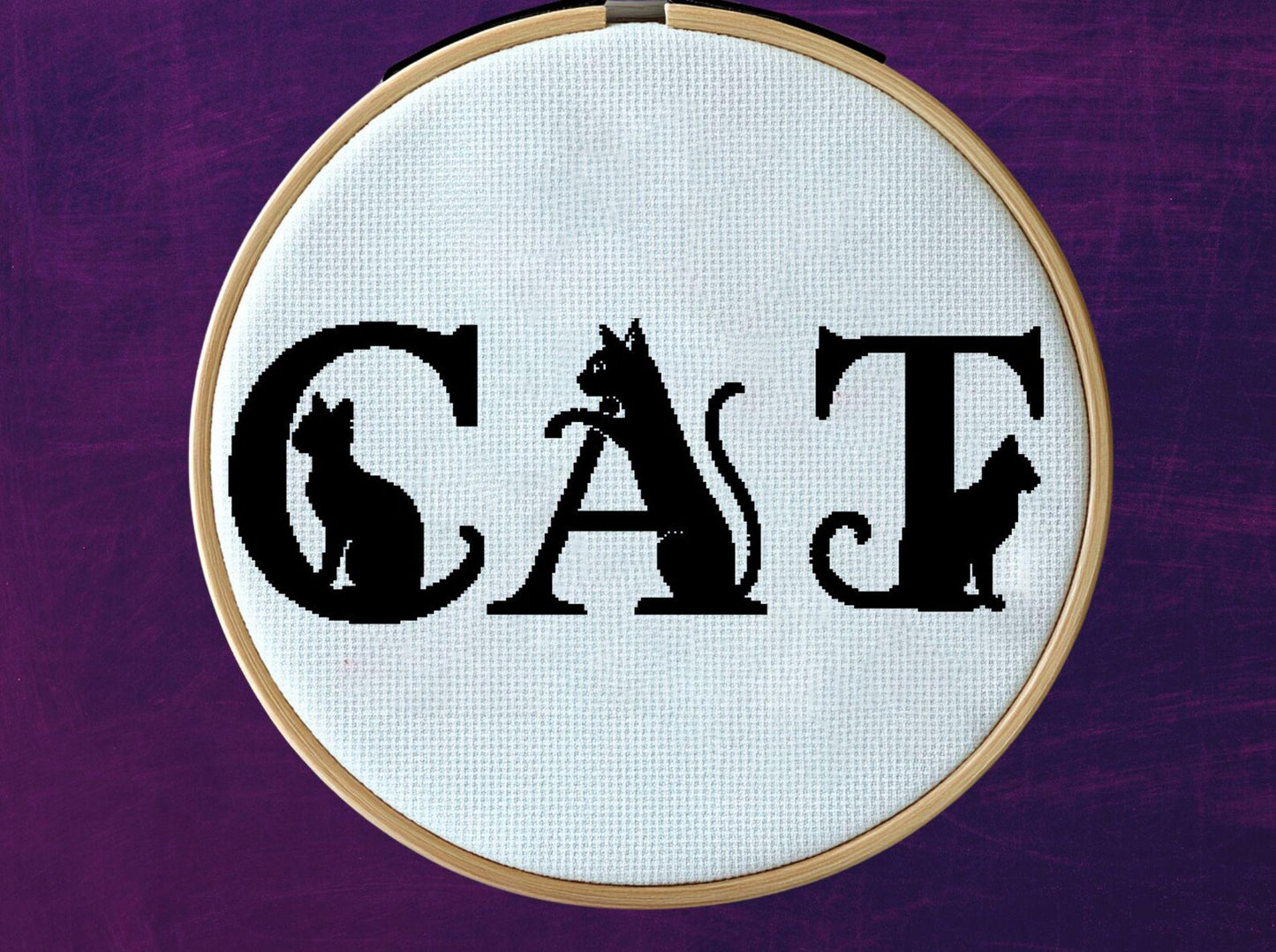 Set of 26 cat letters, full alphabet cross modern cross stitch pattern, floral initial, monogram hoop art, nursery décor DIY, digital PDF