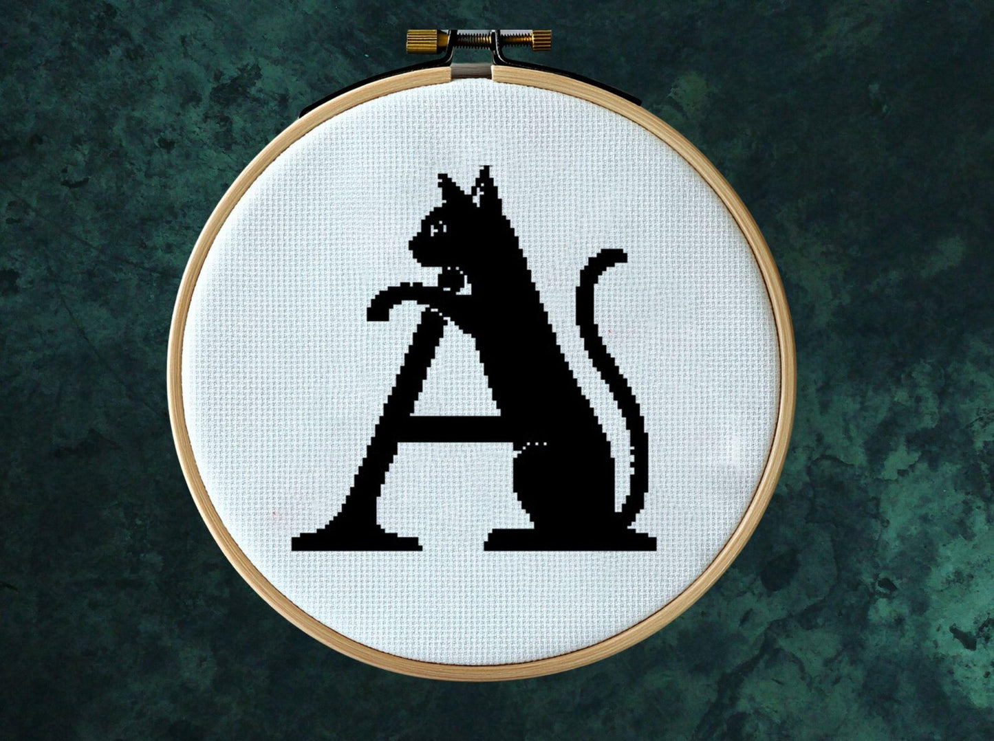 Set of 26 cat letters, full alphabet cross modern cross stitch pattern, floral initial, monogram hoop art, nursery décor DIY, digital PDF