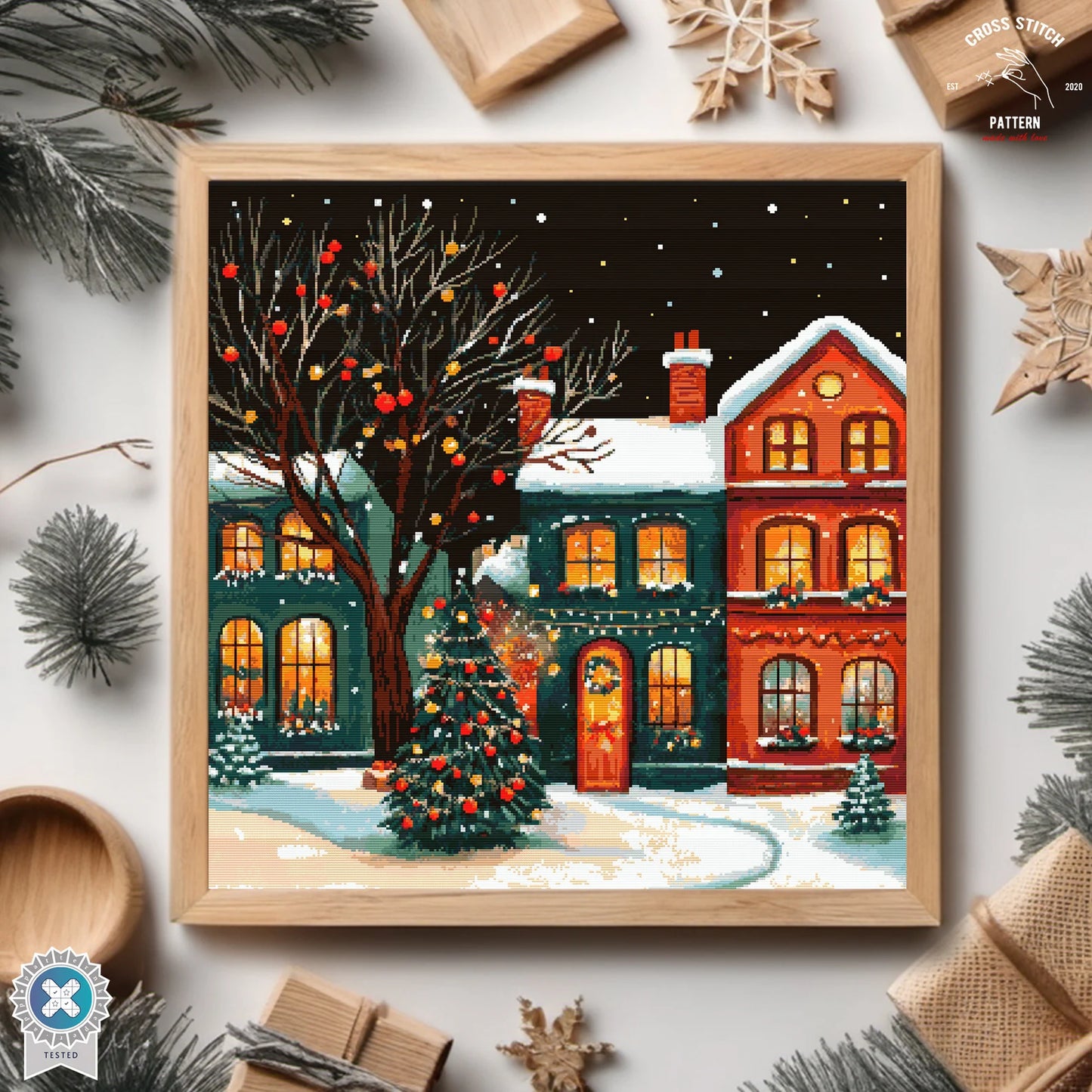 Christmas cross stitch pattern Winter Village embroidery Advent calendar embroidery Christmas tree ornament Christmas village Holiday decor