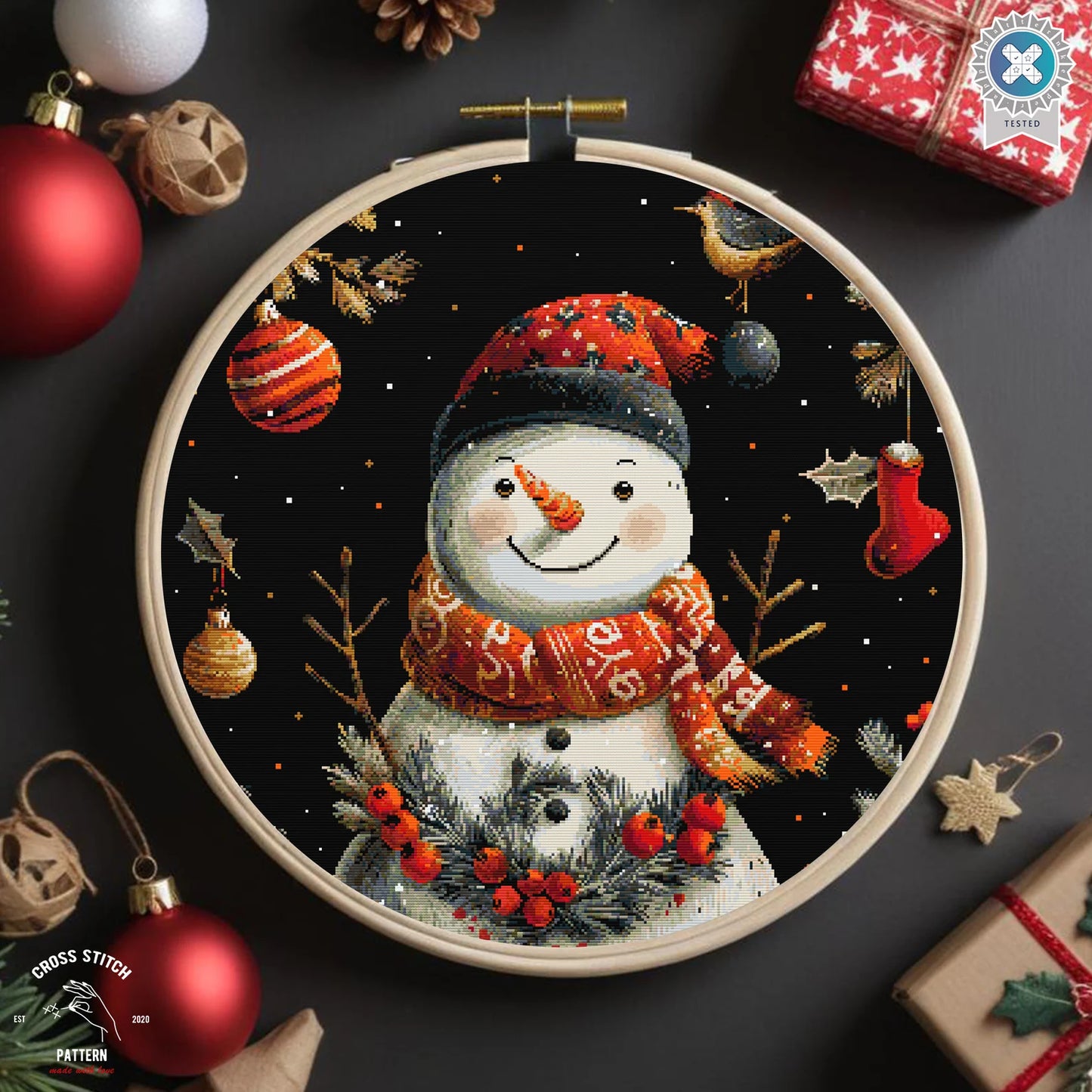 Christmas cross stitch pattern Cute Snowman Advent calendar embroidery Snow Globe cross stitch Christmas tree ornament Winter Holiday decor