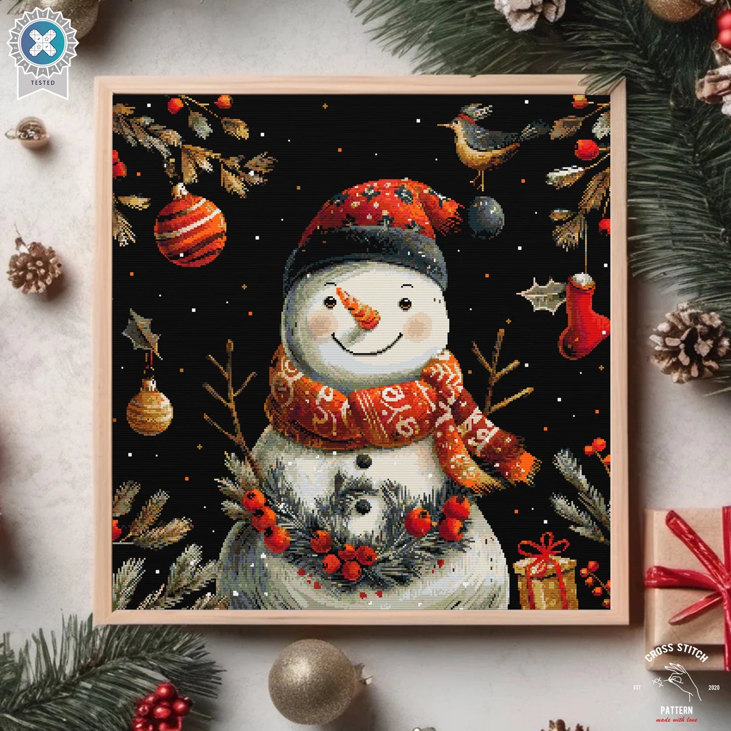 Christmas cross stitch pattern Cute Snowman Advent calendar embroidery Snow Globe cross stitch Christmas tree ornament Winter Holiday decor