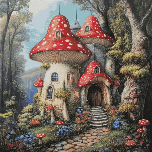 Cross Stitch Pattern PDF Mushroom House, autumn embroidery, digital pattern, embroidery designs, gnome cross stitch pattern, fantasy castle