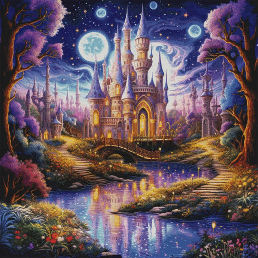 Counted Cross Stitch Pattern The Castle in night, PDF, needle point, easy pattern, dmc, embroidery, halloween cross, flower cross stitch