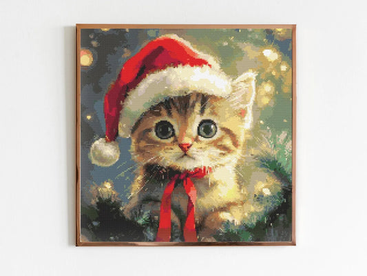 Christmas Kitten Cross Stitch Sewing Embroidery Pattern X-Stitch Flowers Cottagecore Cute Cat Lover Kitty Cat Kitten Gift Present